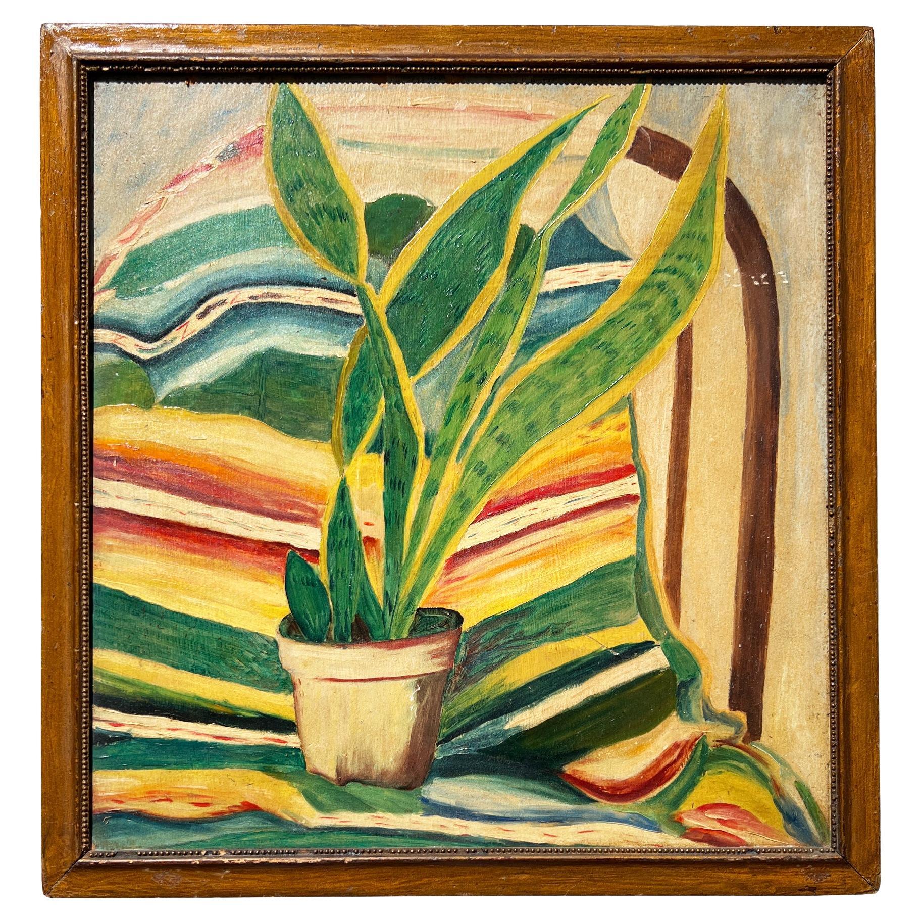 Nature morte du Sud-Ouest avec Serape et plante serpent - Signée Santa Fe en vente