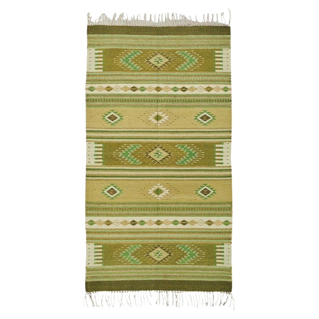 Southwestern Style Wool Rug in Green Tones