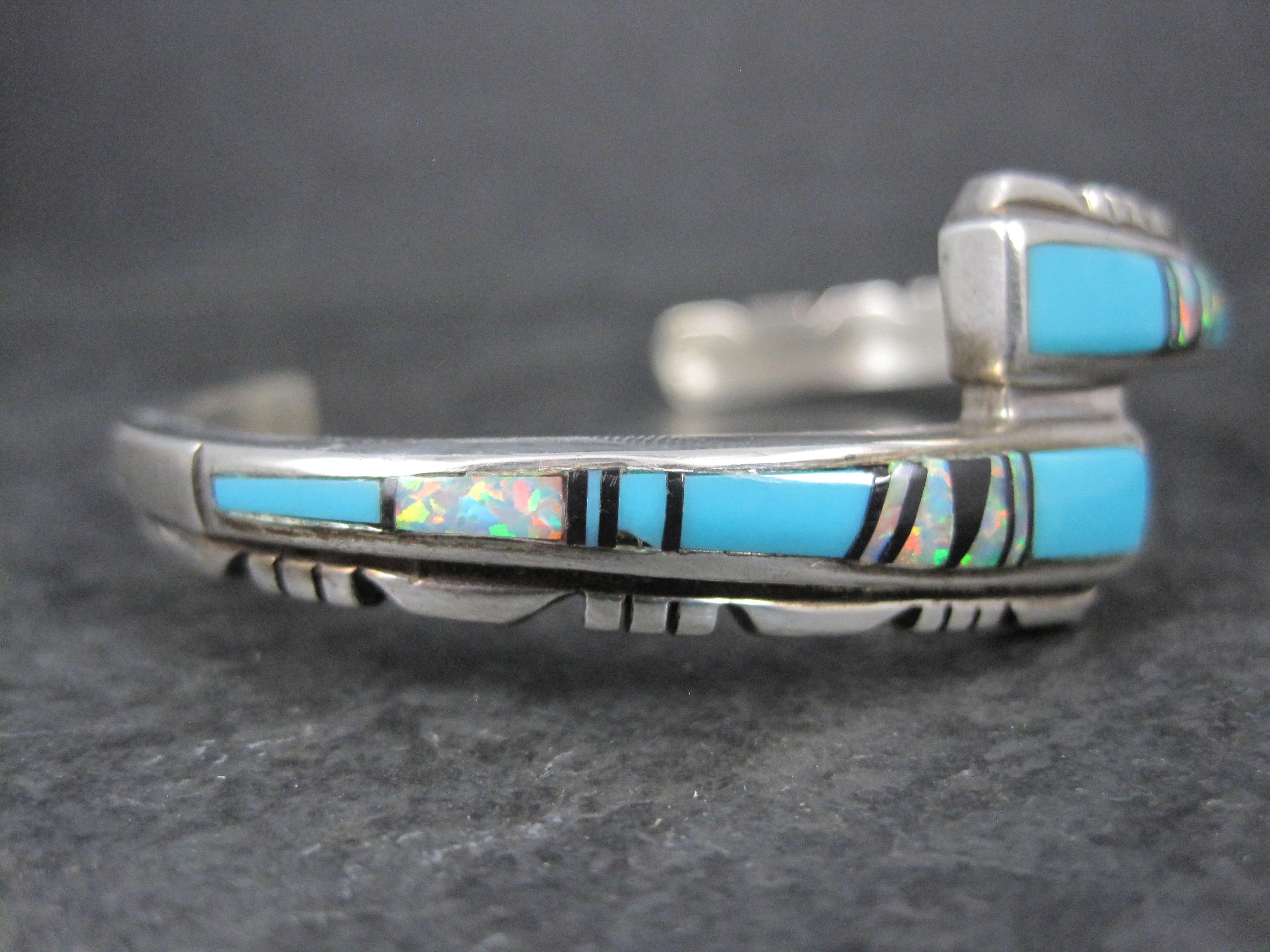 Southwestern Turquoise and Opal Inlay Cuff Bracelet  For Sale 4
