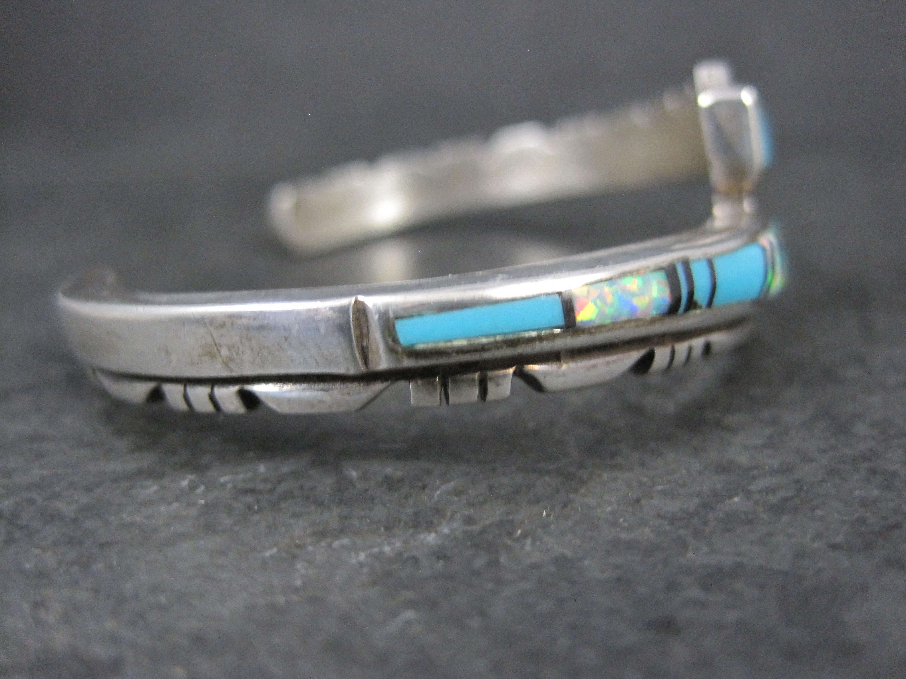 Southwestern Turquoise and Opal Inlay Cuff Bracelet  For Sale 5