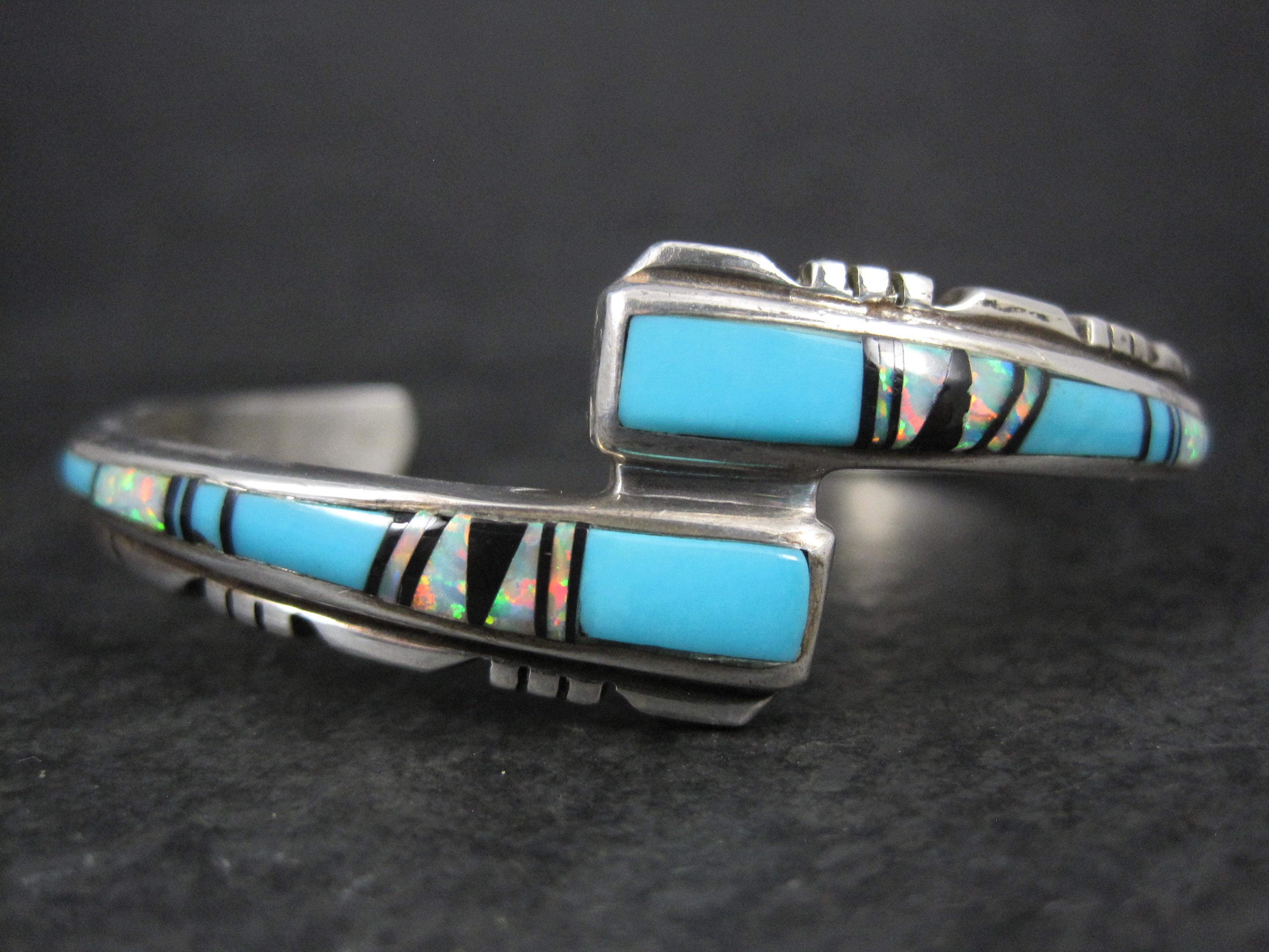 Native American Southwestern Turquoise and Opal Inlay Cuff Bracelet  For Sale