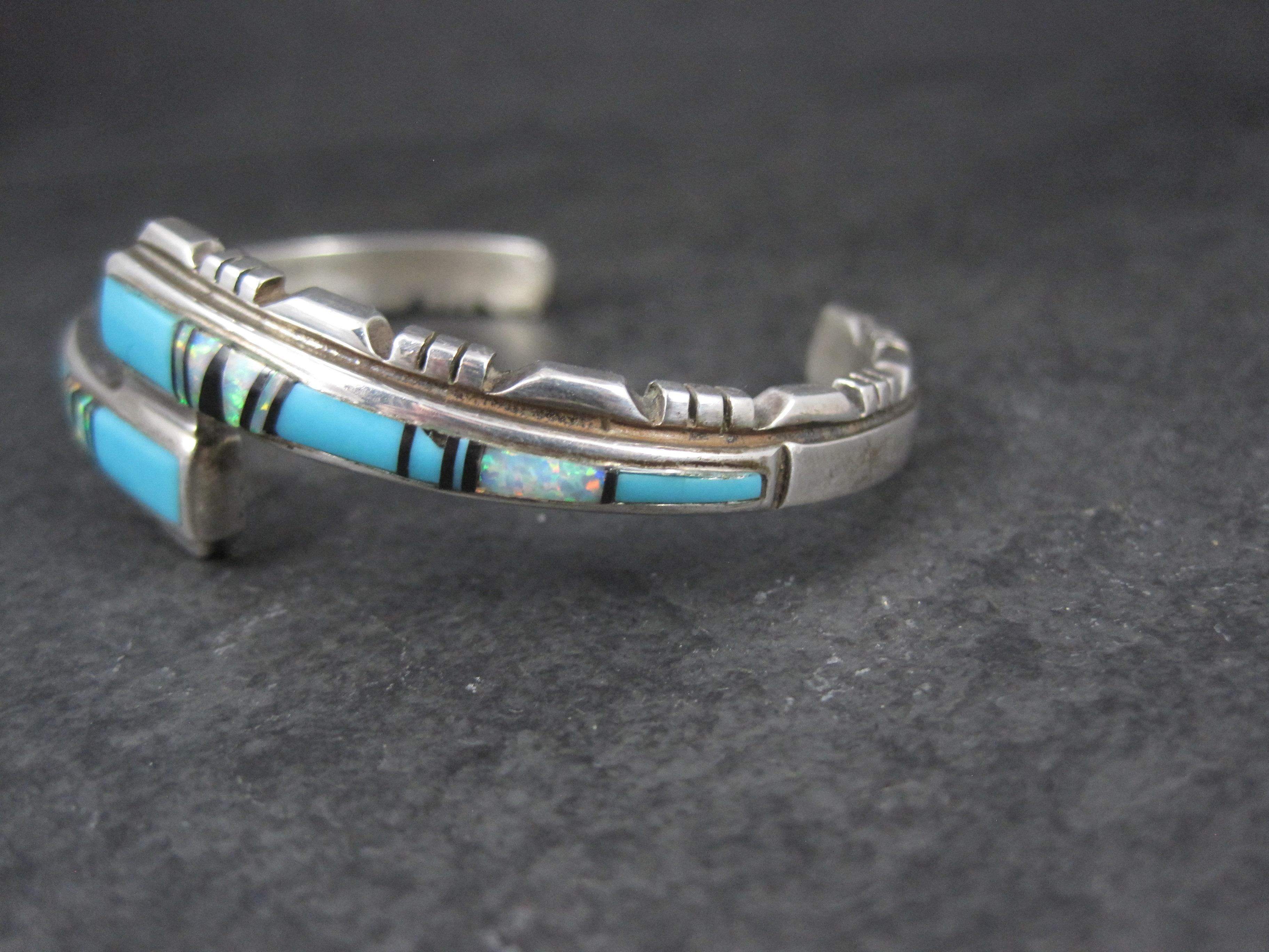 Southwestern Turquoise and Opal Inlay Cuff Bracelet  For Sale 1