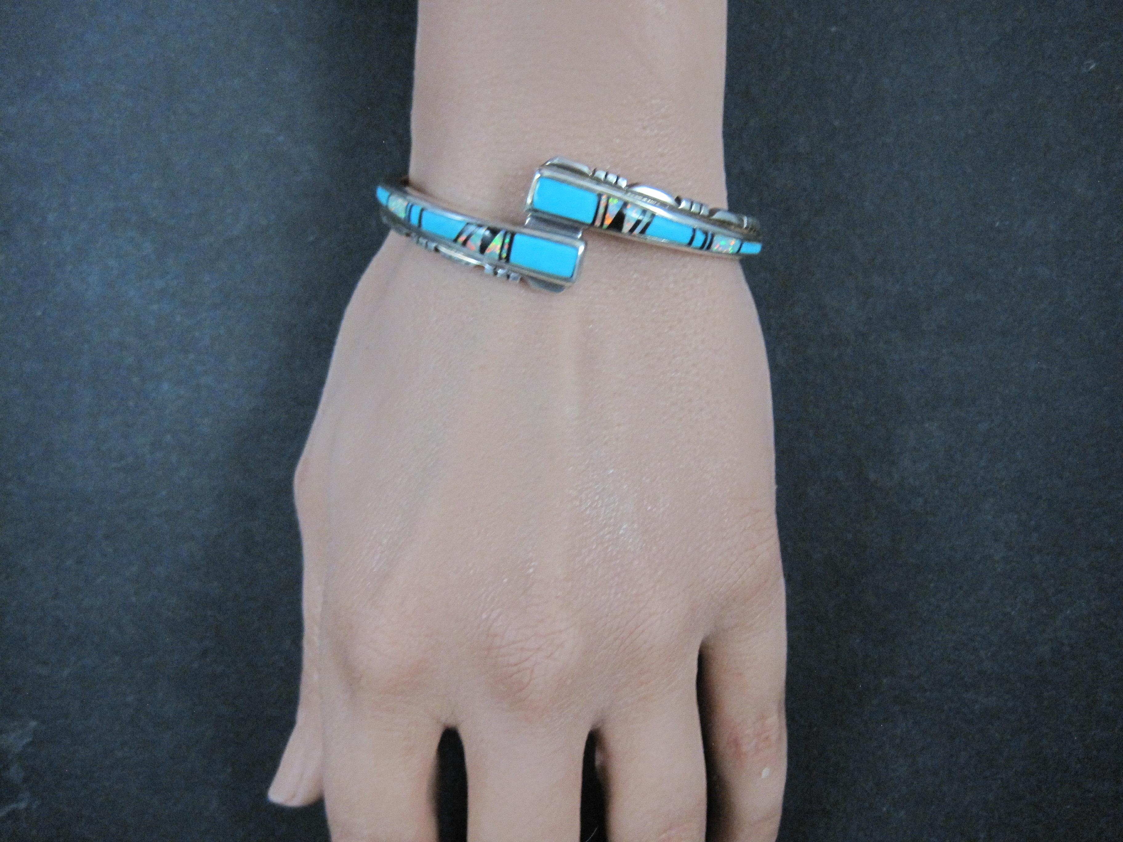 Southwestern Turquoise and Opal Inlay Cuff Bracelet  For Sale 2