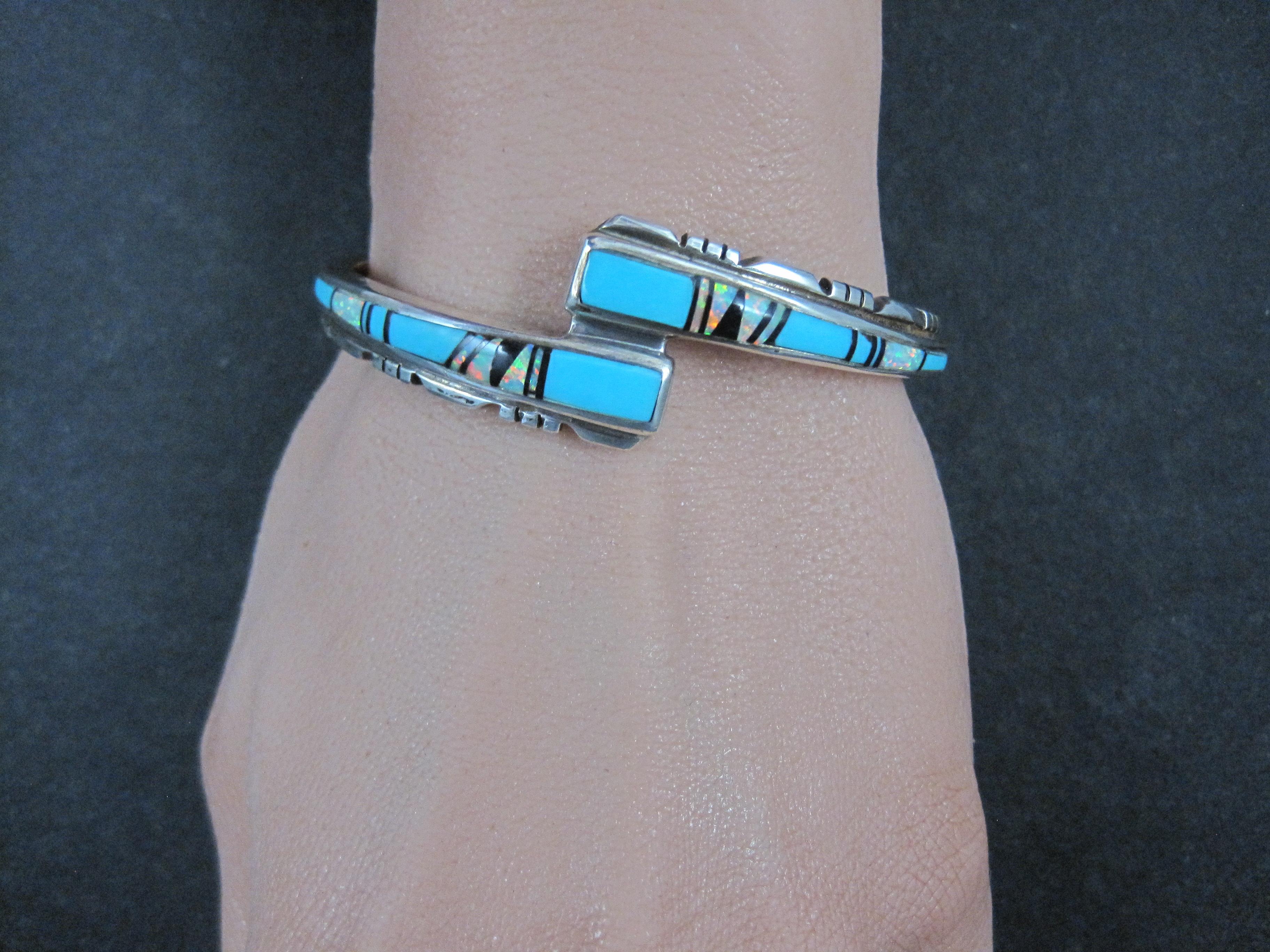 Southwestern Turquoise and Opal Inlay Cuff Bracelet  For Sale 3