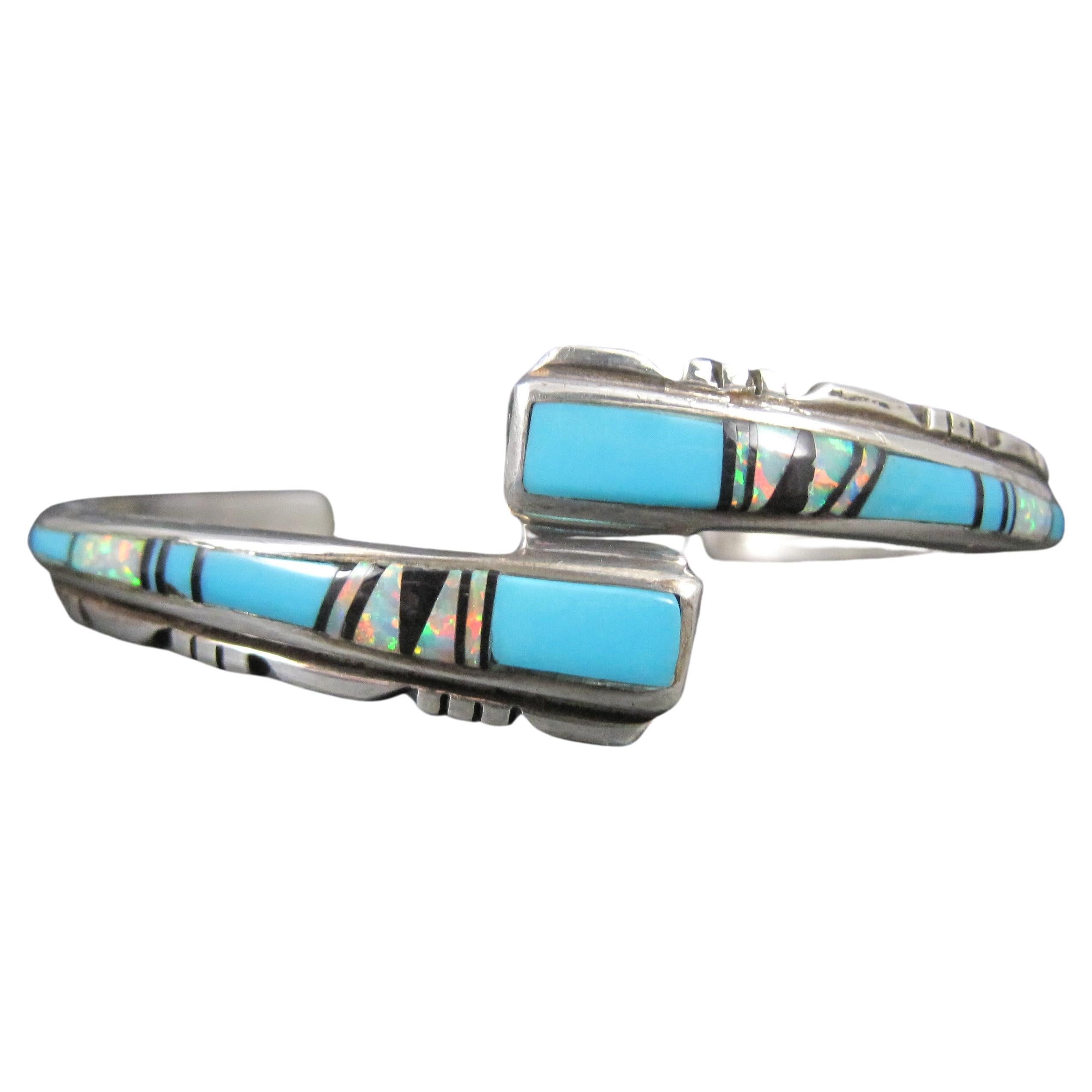 Southwestern Turquoise and Opal Inlay Cuff Bracelet 