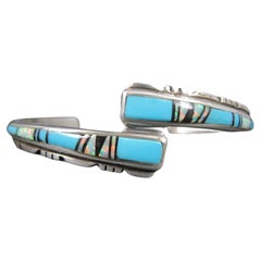 Retro Southwestern Turquoise and Opal Inlay Cuff Bracelet 