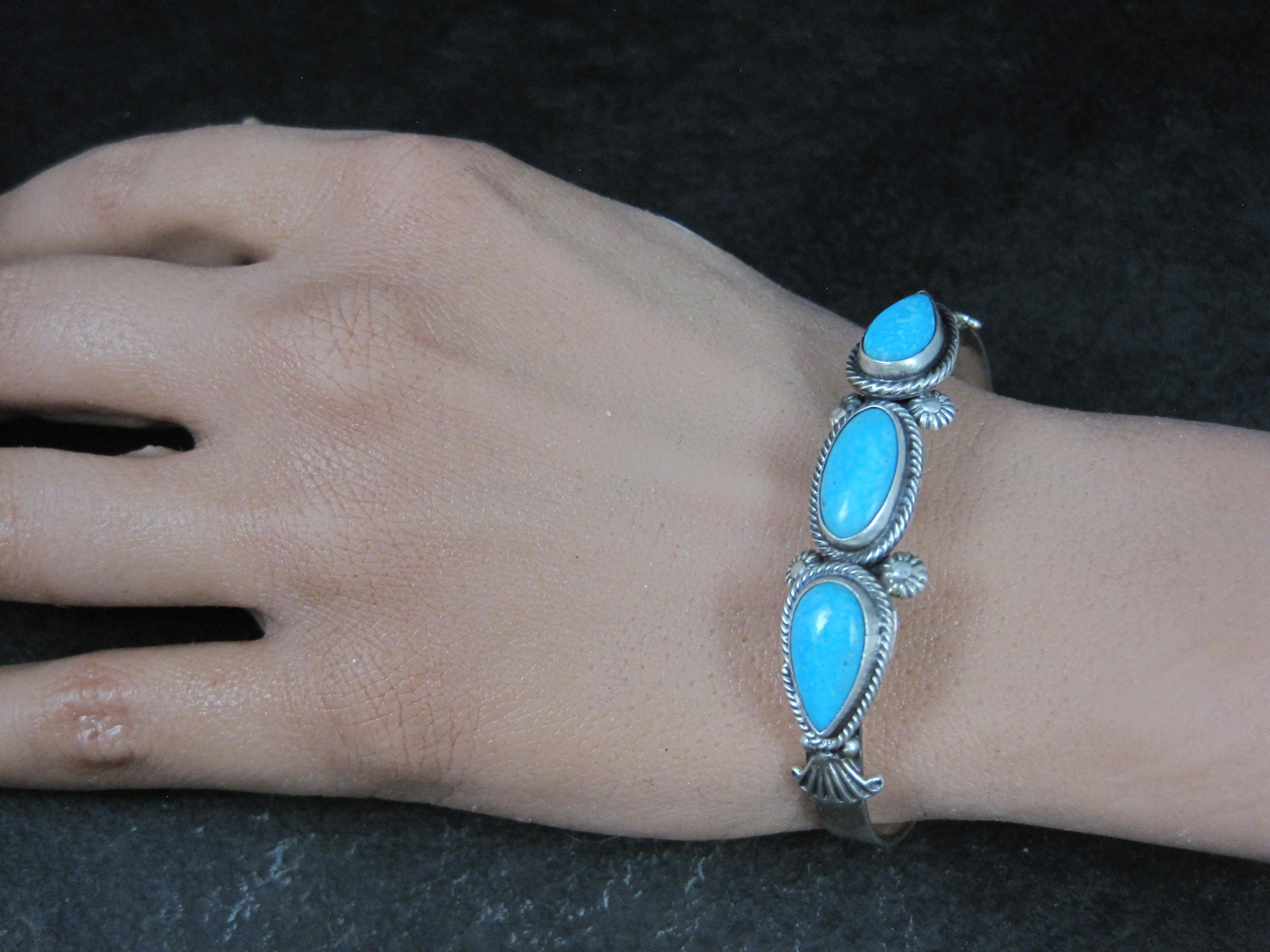 Bracelet manchette en argent avec turquoise du Sud-Ouest en vente 5