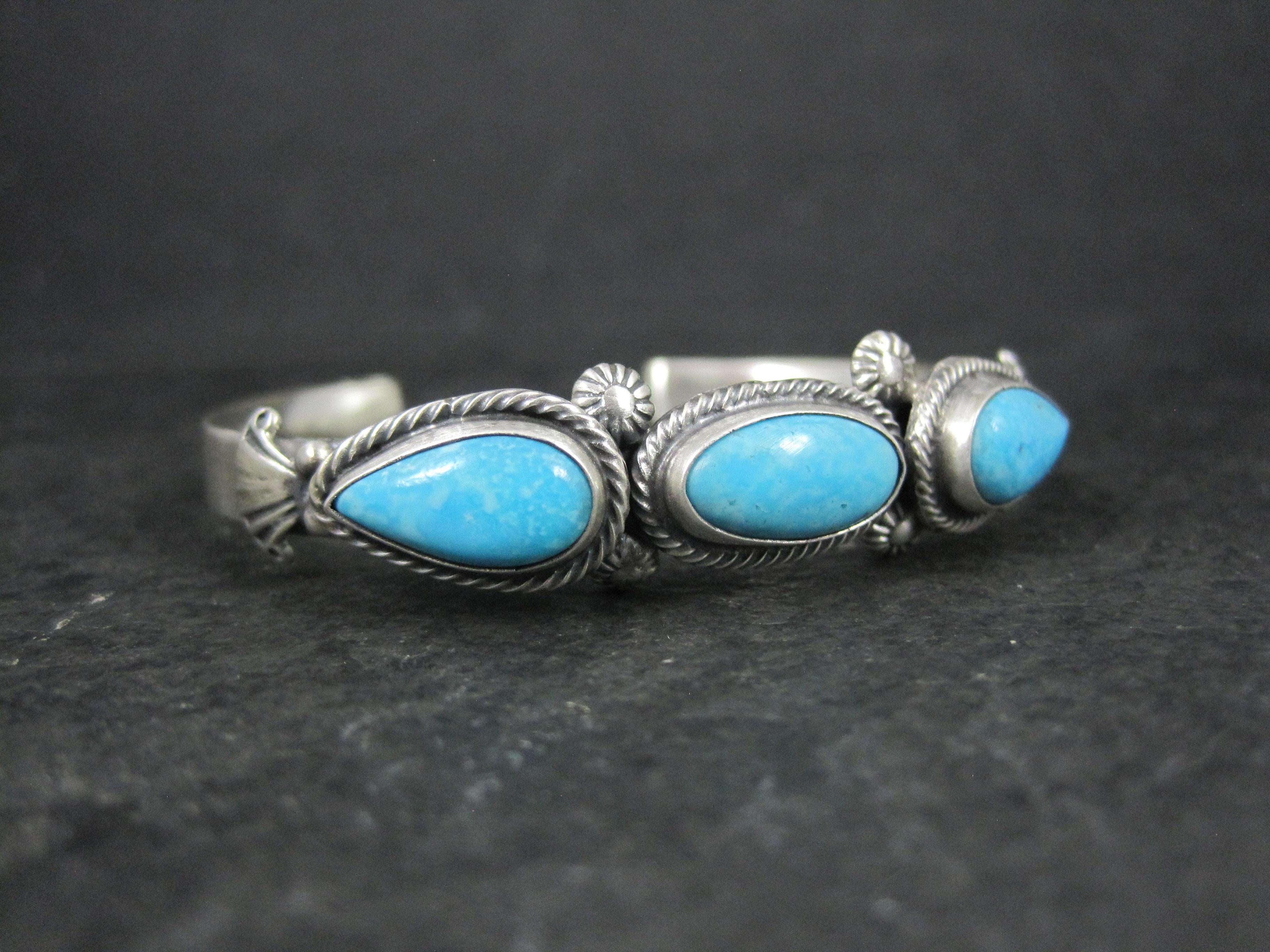 Native American Southwestern Turquoise Cuff Bracelet Sterling Silver 6 Inches For Sale