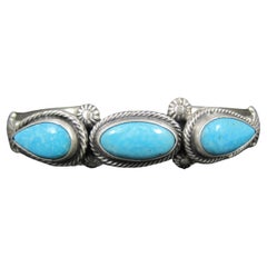 Southwestern Turquoise Cuff Bracelet Sterling Silver 6 Inches