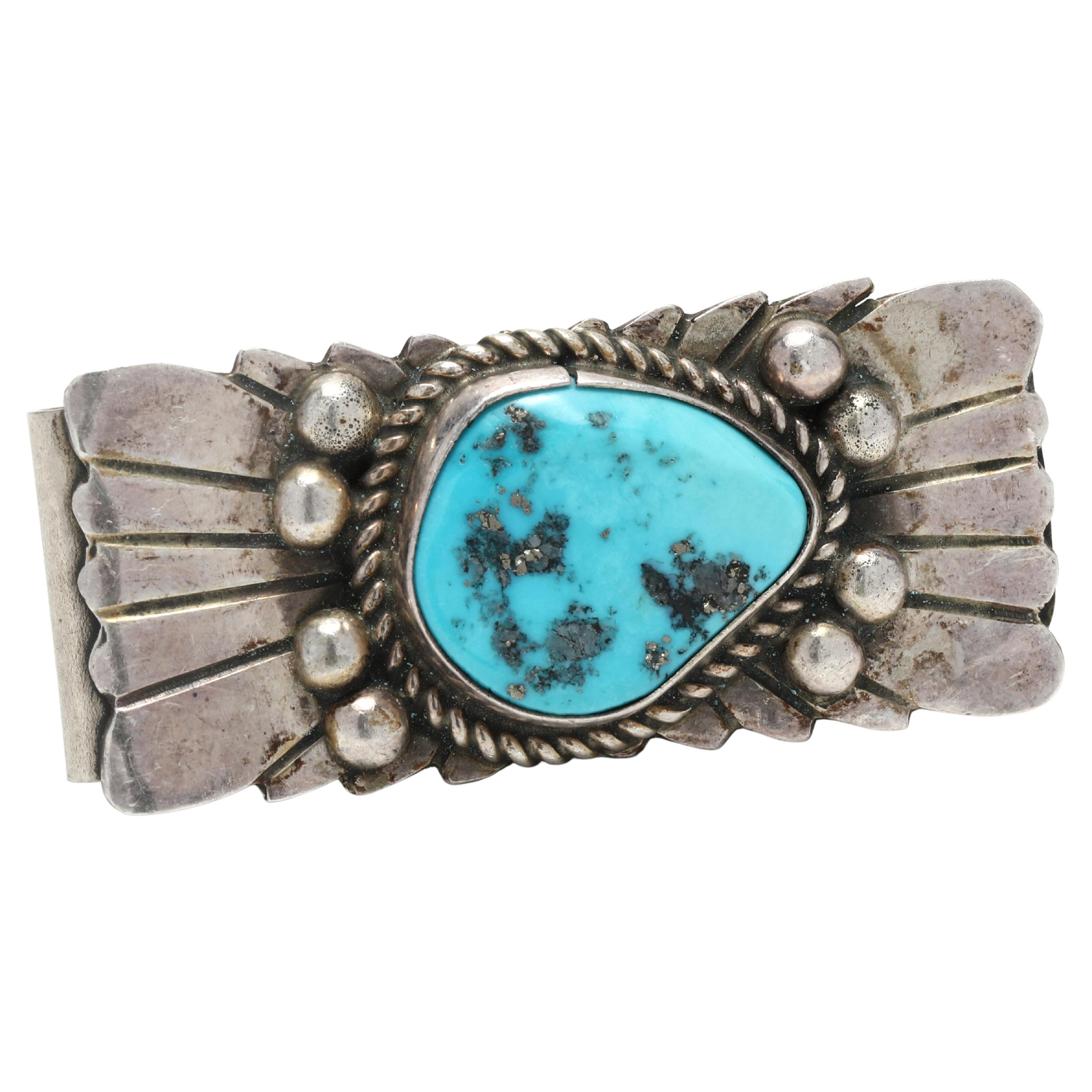 Southwestern Turquoise Money Clip, Sterling Silver, Silver For Sale