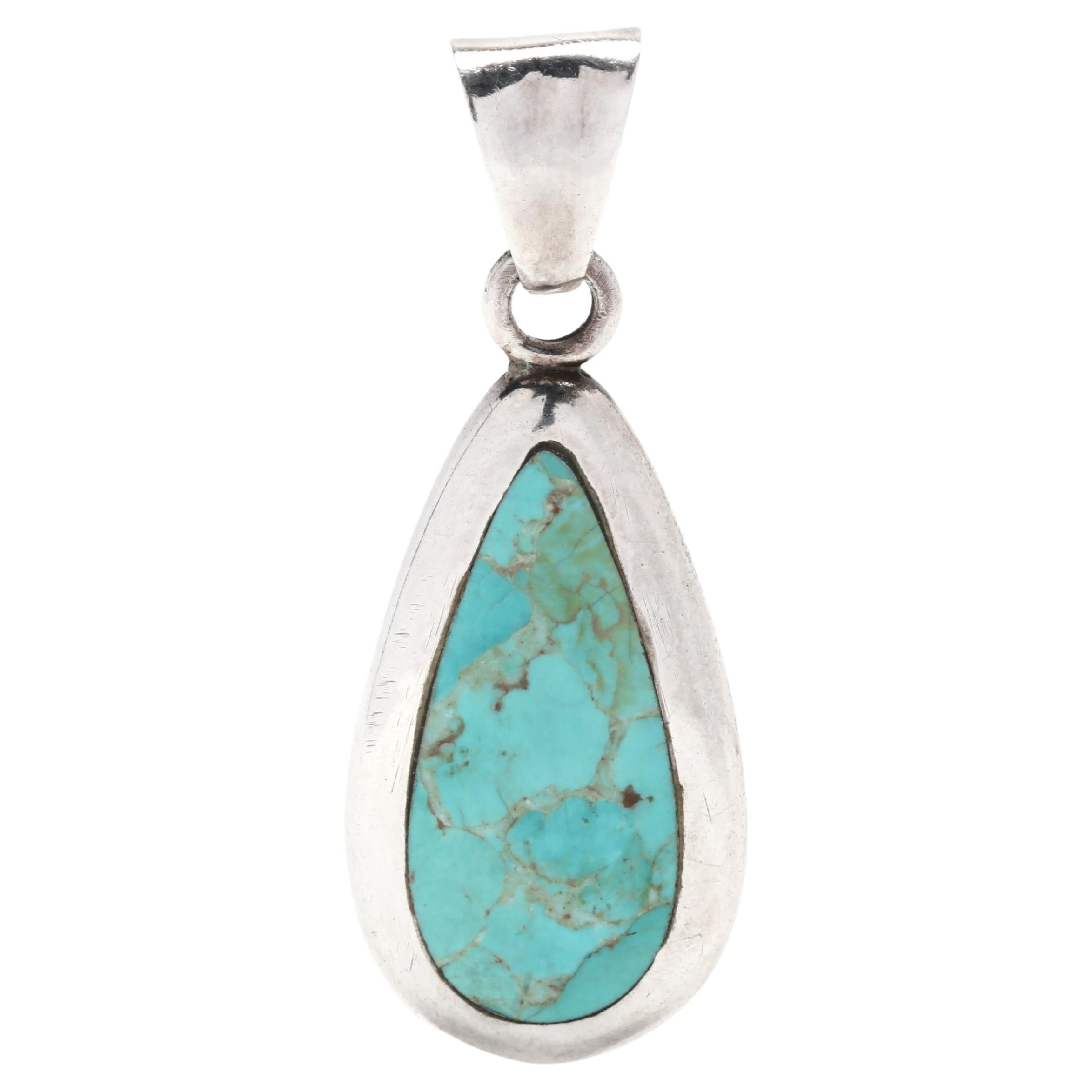 Southwestern Turquoise Pendant, Sterling Silver, Southwestern For Sale