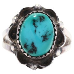 Retro Southwestern Turquoise Ring, Sterling Silver, Ring Size 6, Turquoise Flower Ring