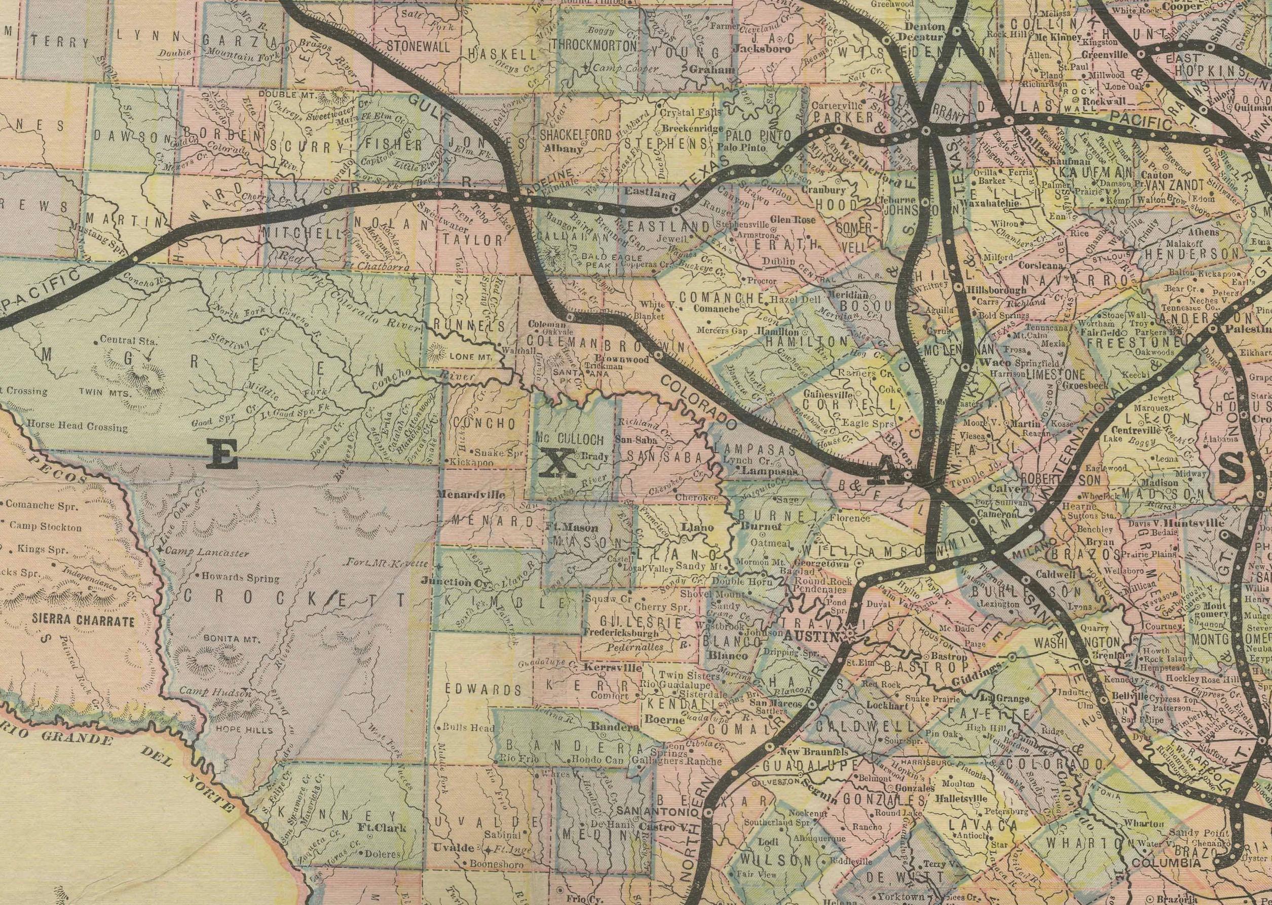 Southwestern U.S. Immigration Map - Published by The Southwestern Immigration Company, Austin, Texas. Detailed Railroad Routes and Regional Statistics for Texas, Arkansas, and Louisiana. Historical Document Promoting Settlement and Economic Growth
