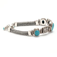 Southwestern Woven Turquoise Bracelet, Sterling Silver