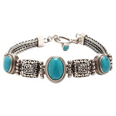 Vintage Southwestern Woven Turquoise Bracelet, Sterling Silver