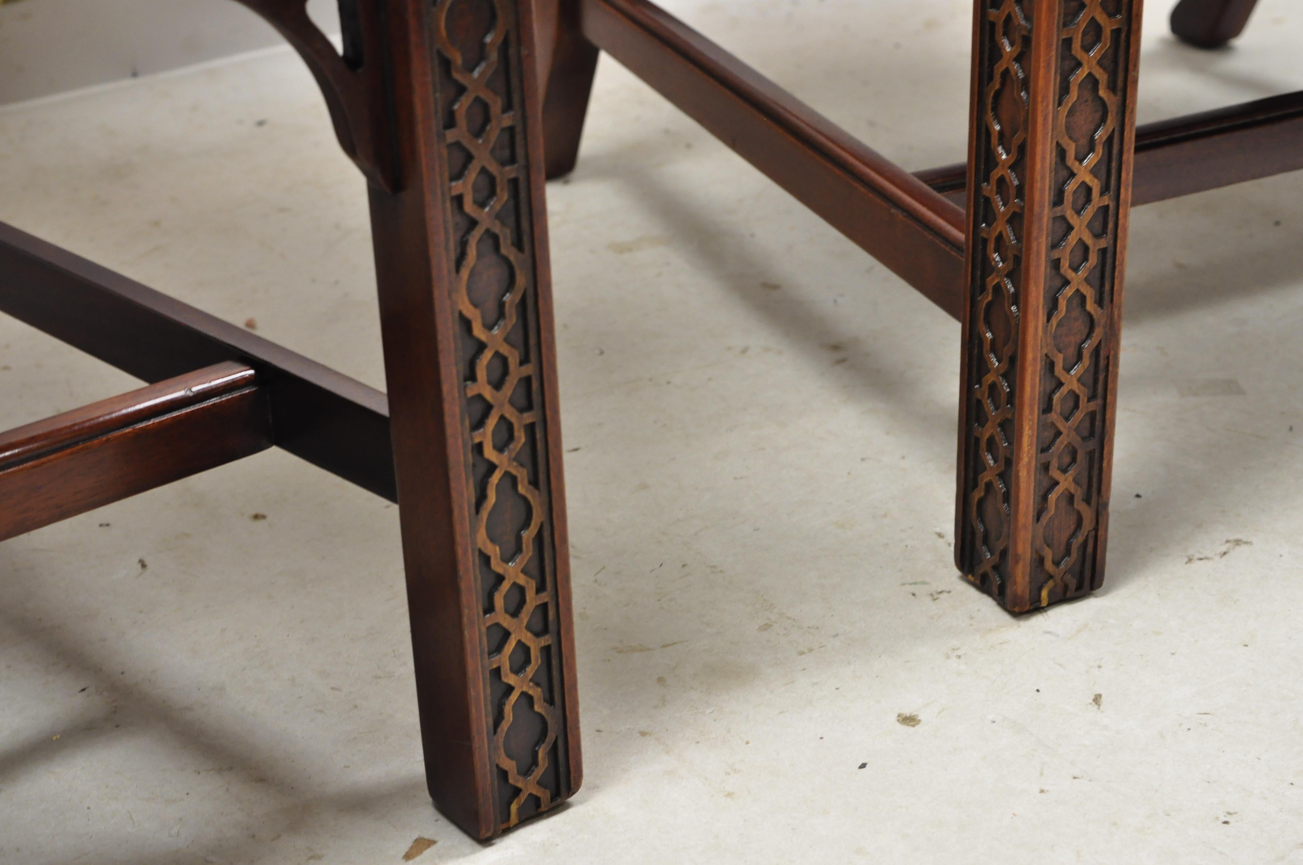Southwood Chinese Chippendale Carved Fretwork Legs Lounge Armchairs, a Pair 1