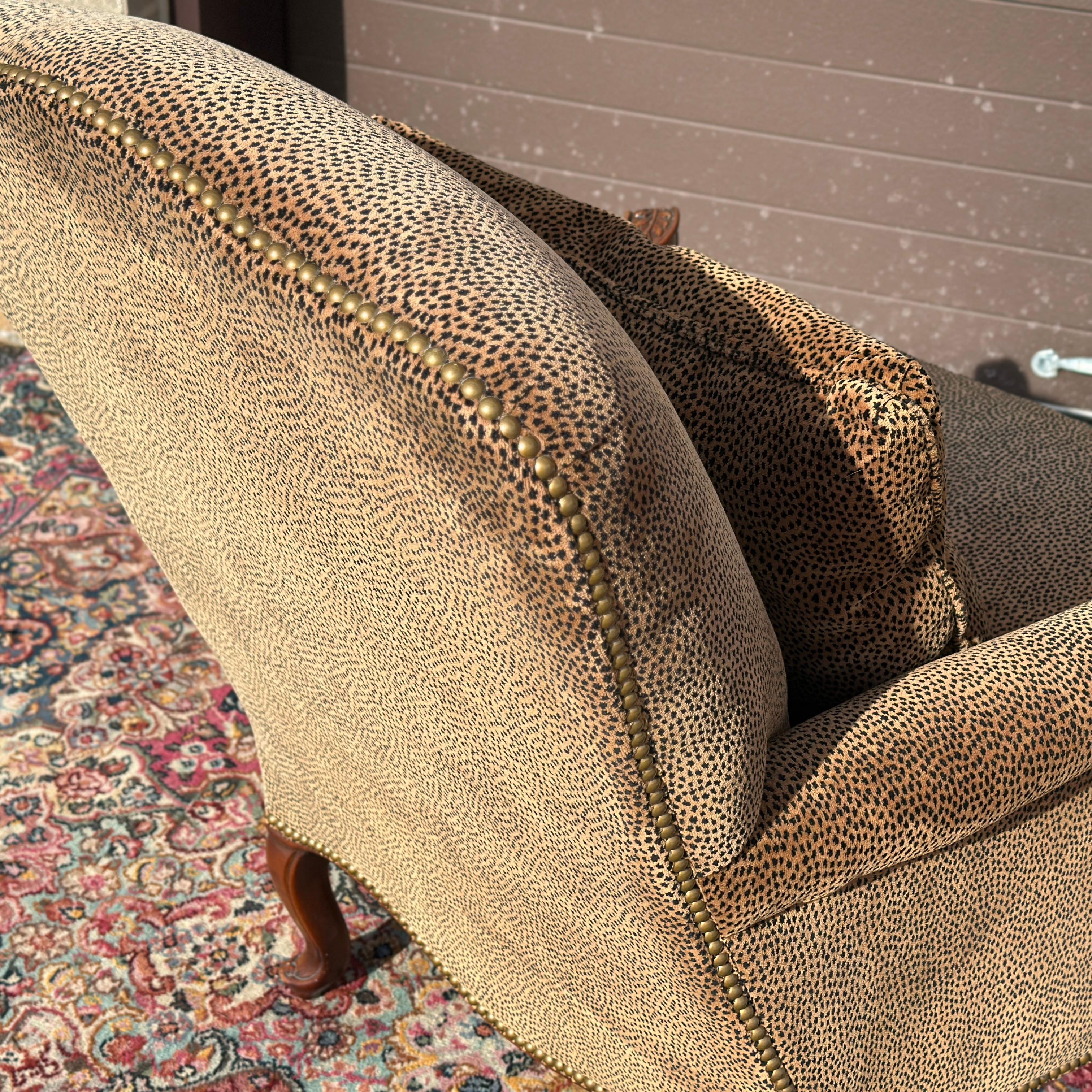 Southwood French Bergere Chair in Cheetah Print Velvet With Brass Tack Trim 3