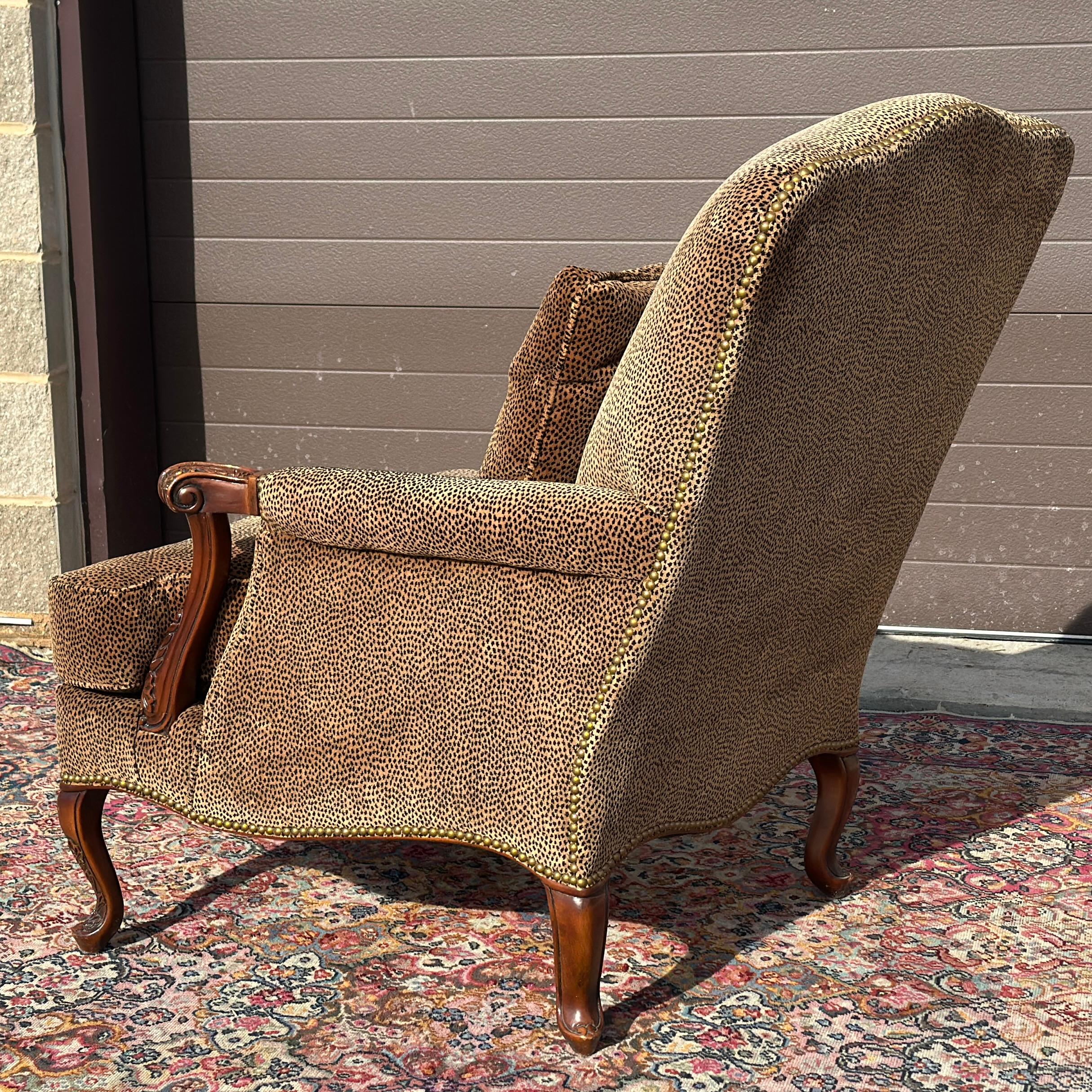 Southwood French Bergere Chair in Cheetah Print Velvet With Brass Tack Trim 4