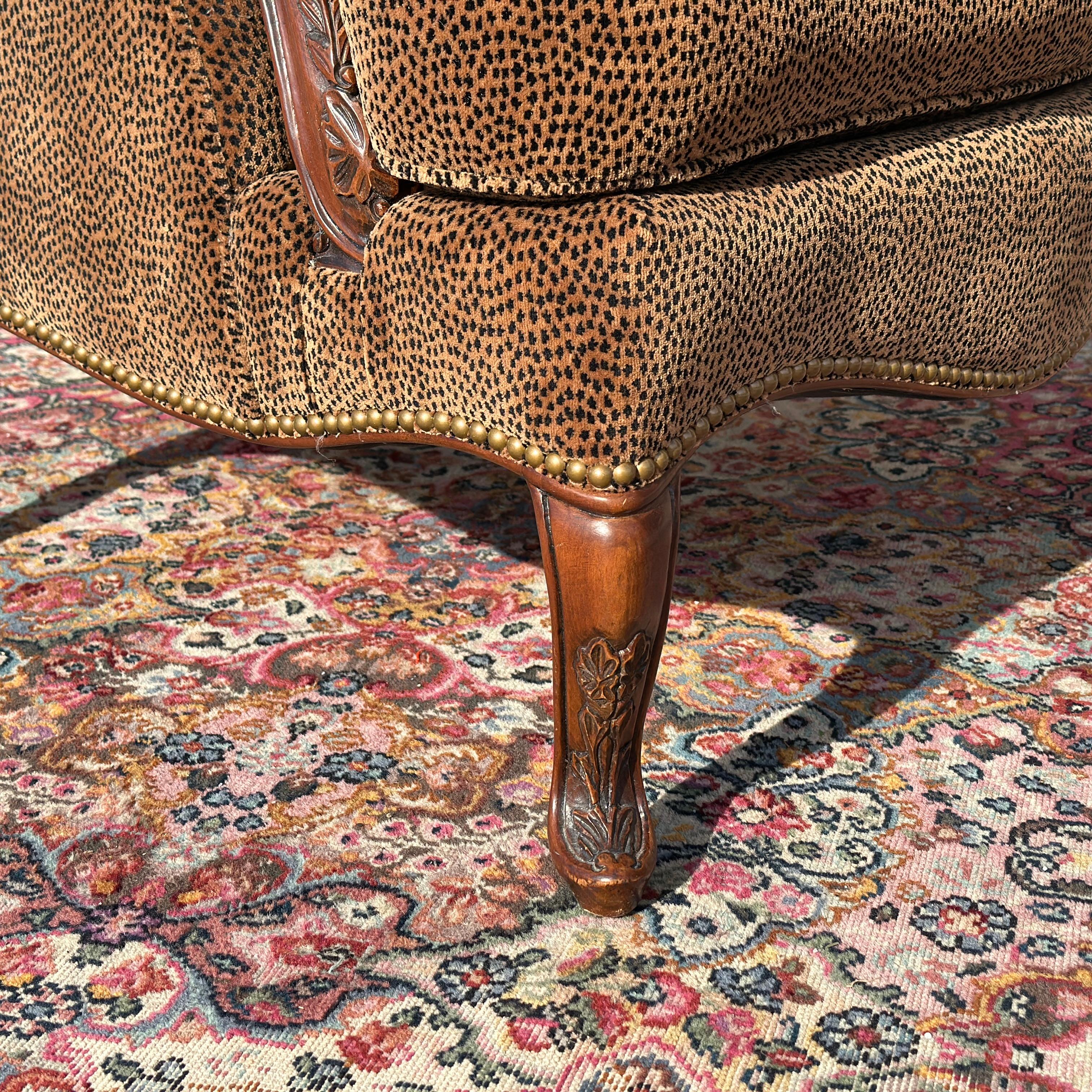 Southwood French Bergere Chair in Cheetah Print Velvet With Brass Tack Trim 1