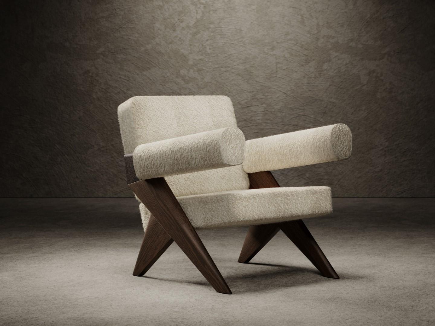 Souvenir Armchair Dark Elm Wood - White Bouclé In New Condition For Sale In Milano, IT