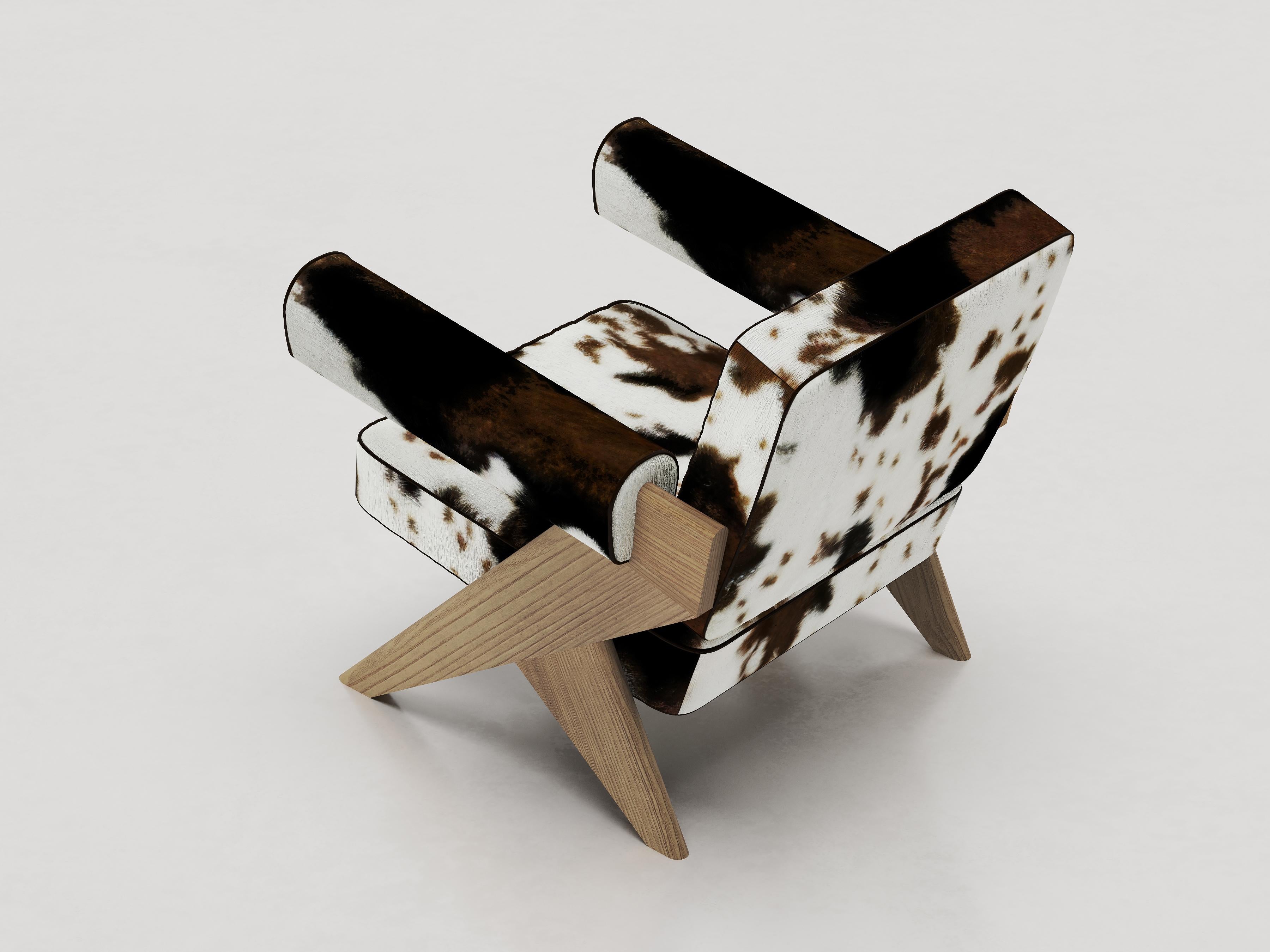 Italian Souvenir Armchair Natural Elm Wood - Brown and Black Cowhide Fur For Sale