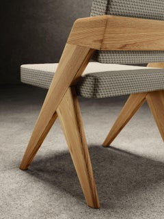 Souvenir Armless Chair Natural Elm Wood and Matelassé Fabric