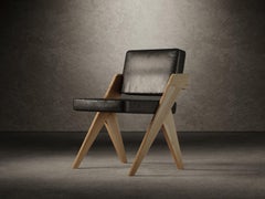 Souvenir Armless Chair Natural Elm Wood and Black Leather