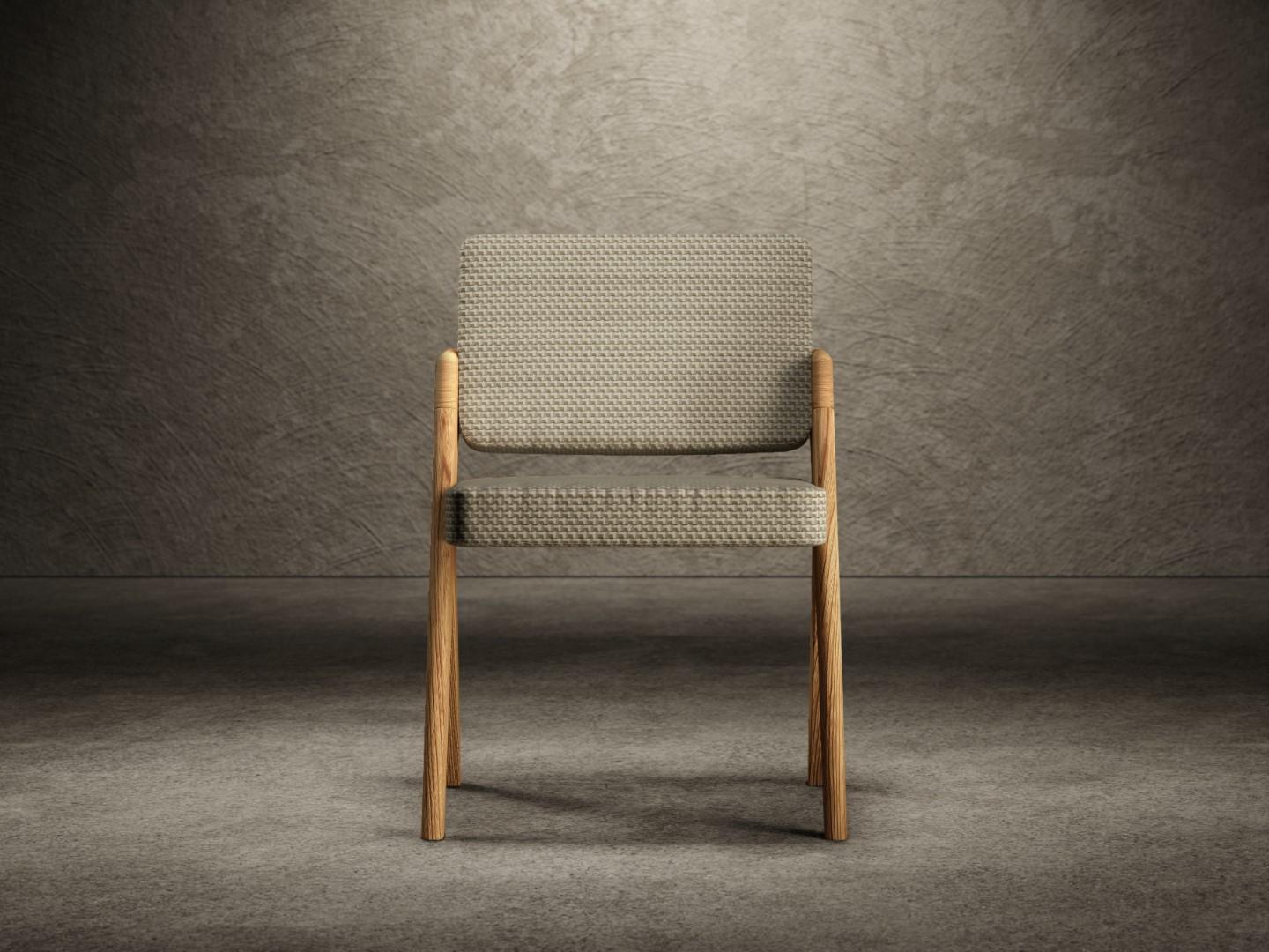Mid-Century Modern Souvenir Armless Chair Natural Elm Wood and Matelassé Fabric For Sale