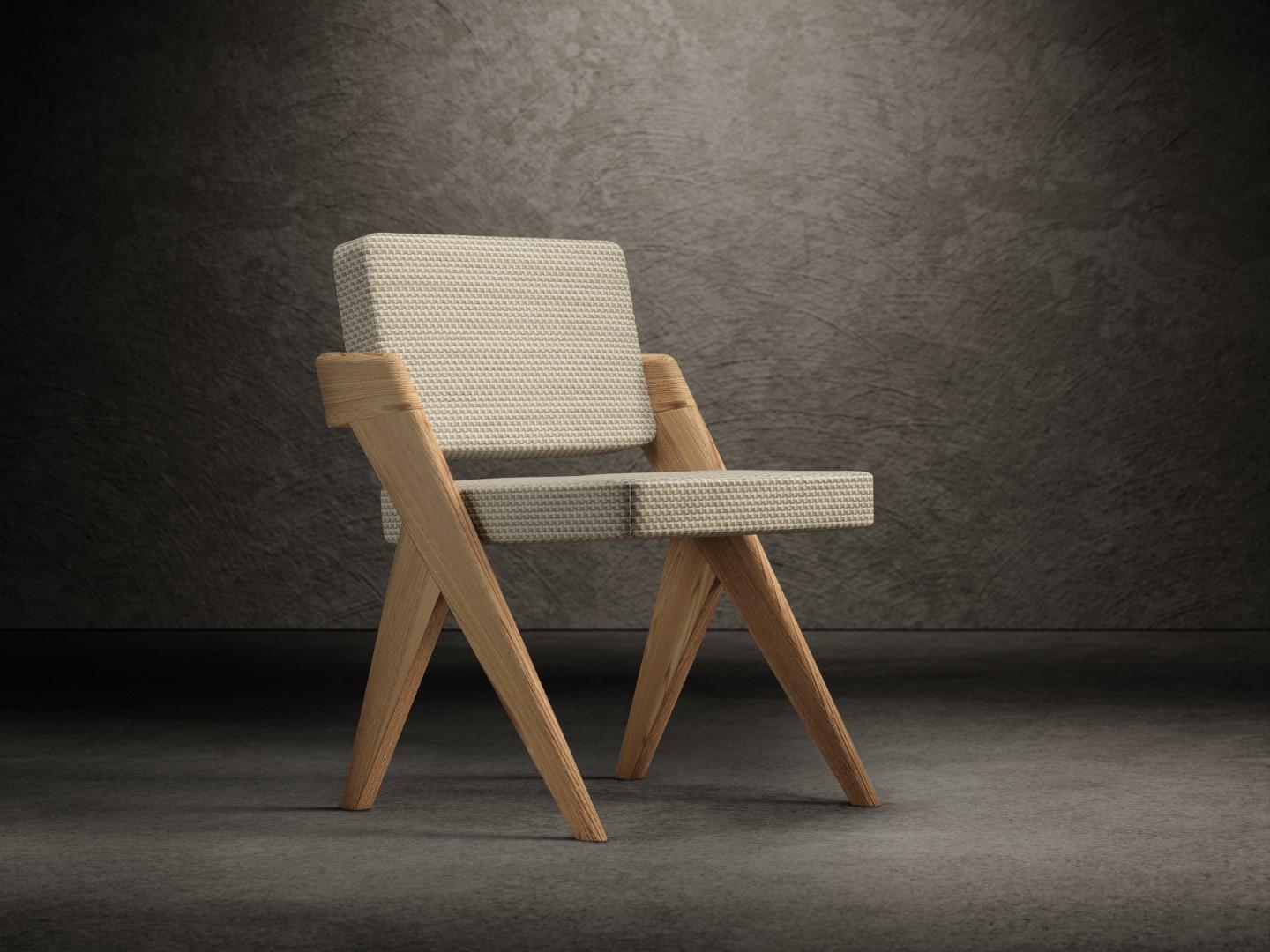 Italian Souvenir Armless Chair Natural Elm Wood and Matelassé Fabric For Sale