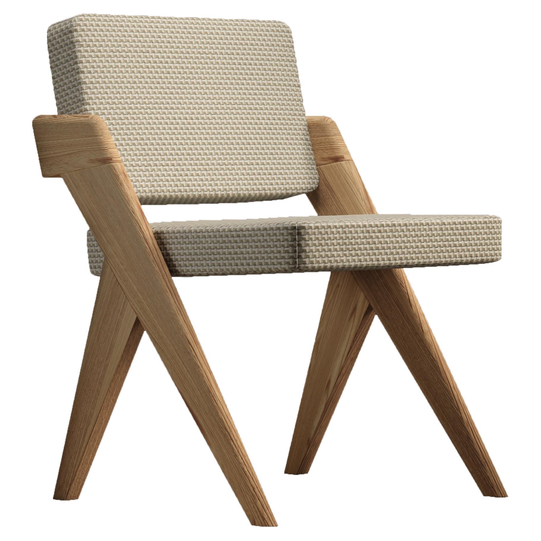 Souvenir Armless Chair Natural Elm Wood and Matelassé Fabric For Sale