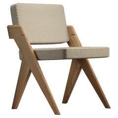 Souvenir Armless Chair Natural Elm Wood and Matelassé Fabric