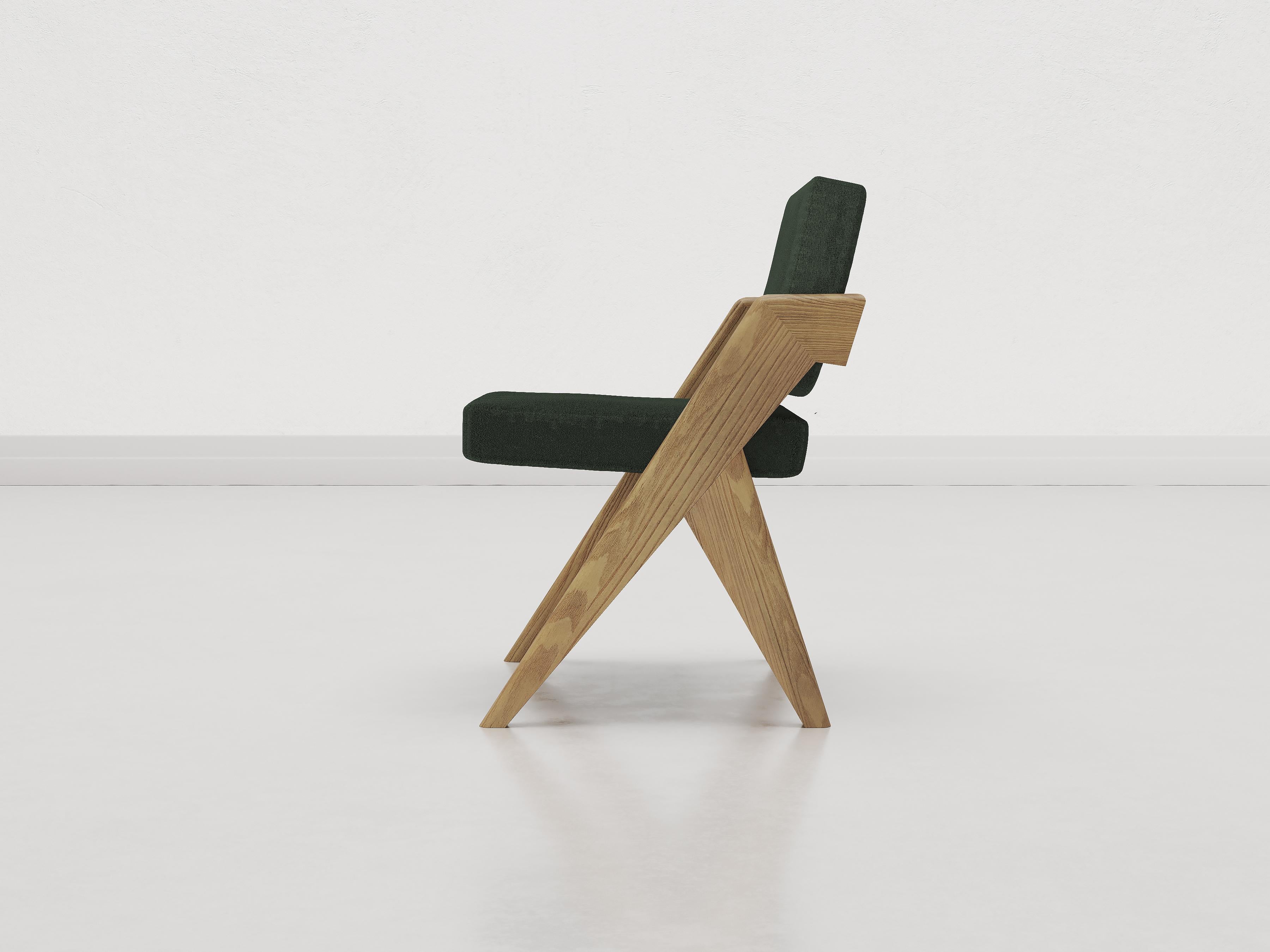 Souvenir Armless Chair Natur Ulme Wood und Wolle Samt (Moderne der Mitte des Jahrhunderts) im Angebot