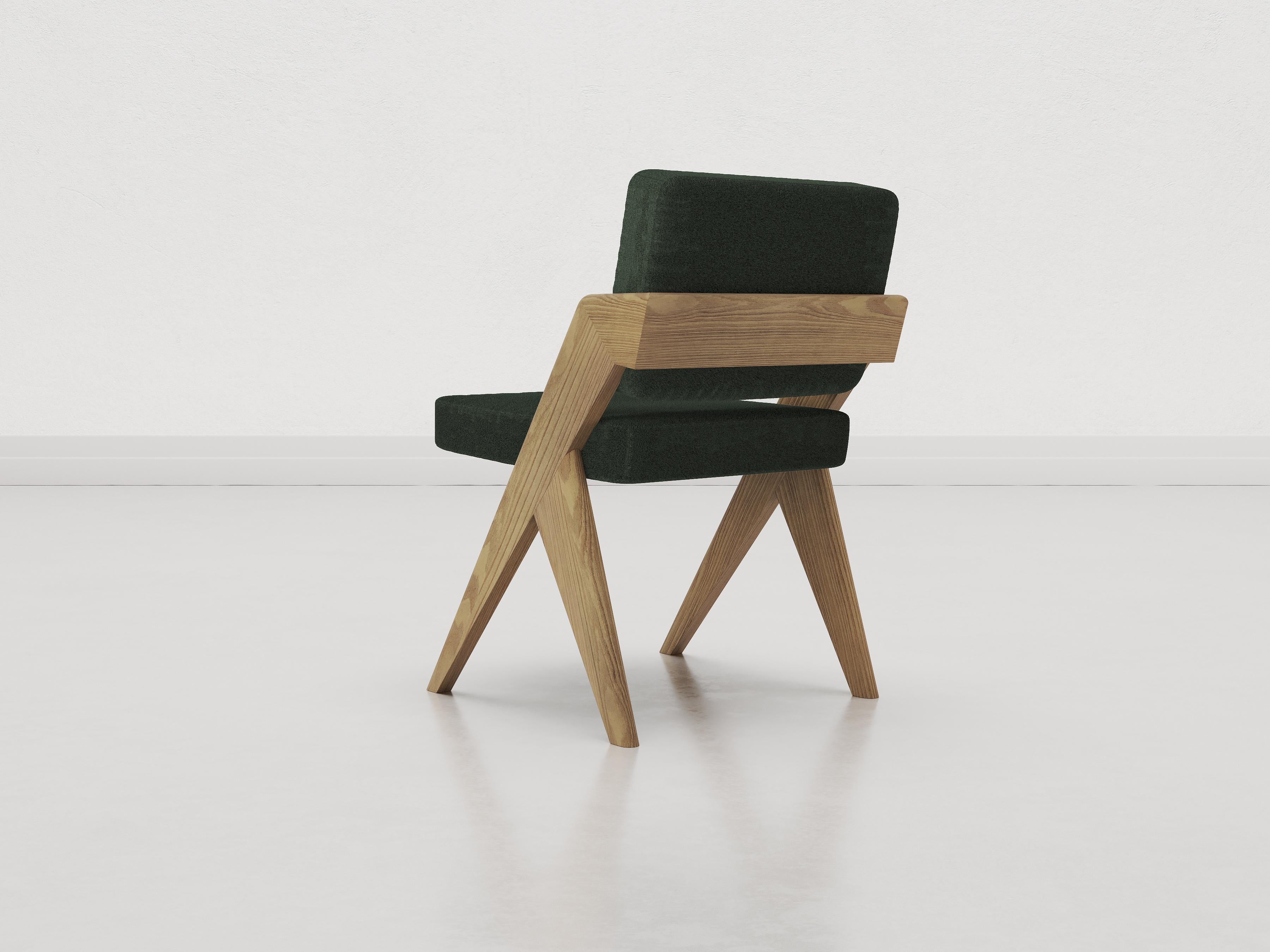 Souvenir Armless Chair Natur Ulme Wood und Wolle Samt (Italienisch) im Angebot