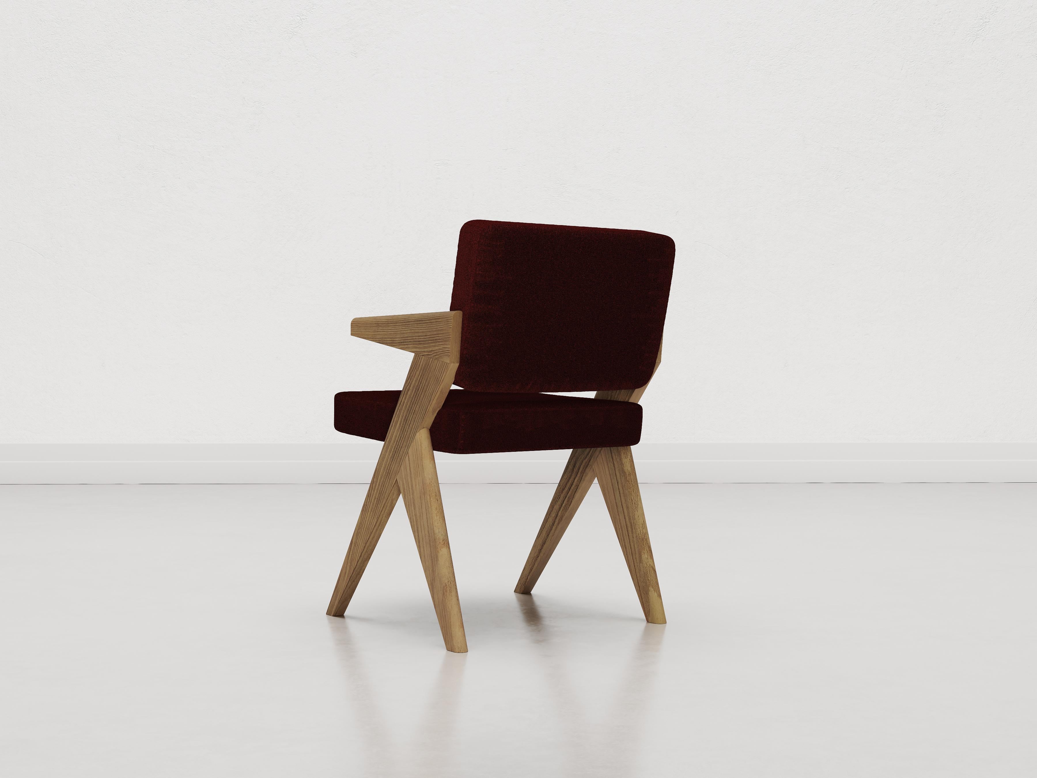 Italiano Sedia Souvenir con braccioli in Wood Wood e velluto di lana in vendita