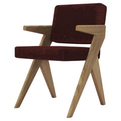 Silla Reposabrazos Souvenir Madera de Olmo Natural y Terciopelo de Lana