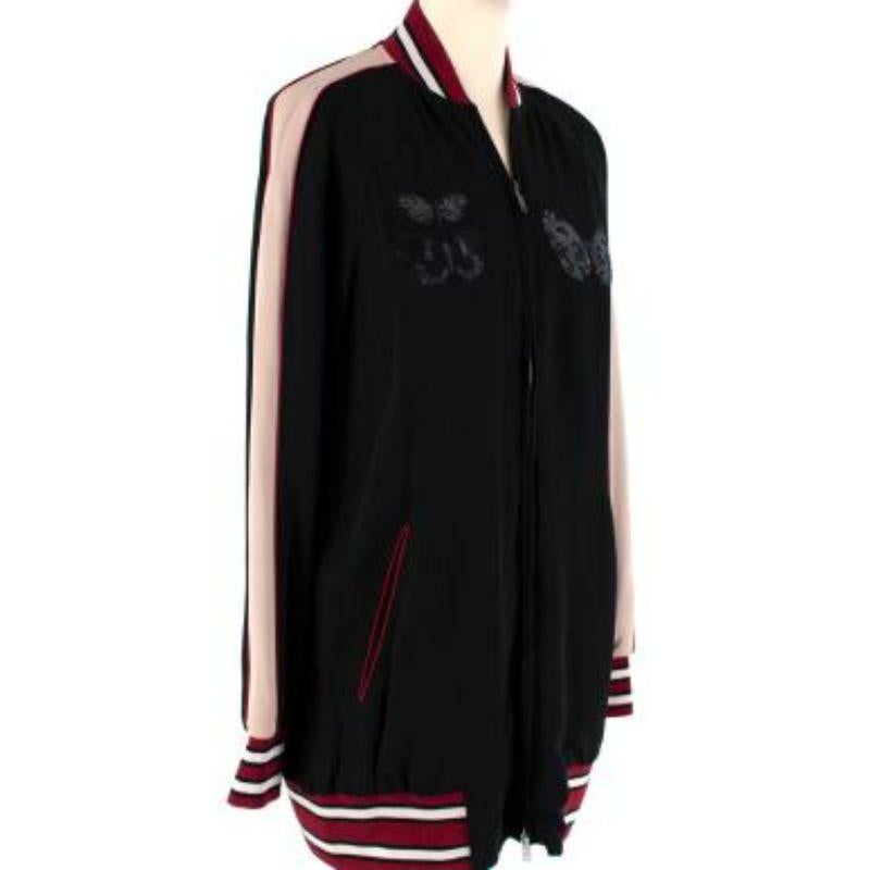 Souvenir Black Butterfly Embroidered Bomber Jacket In Excellent Condition In London, GB