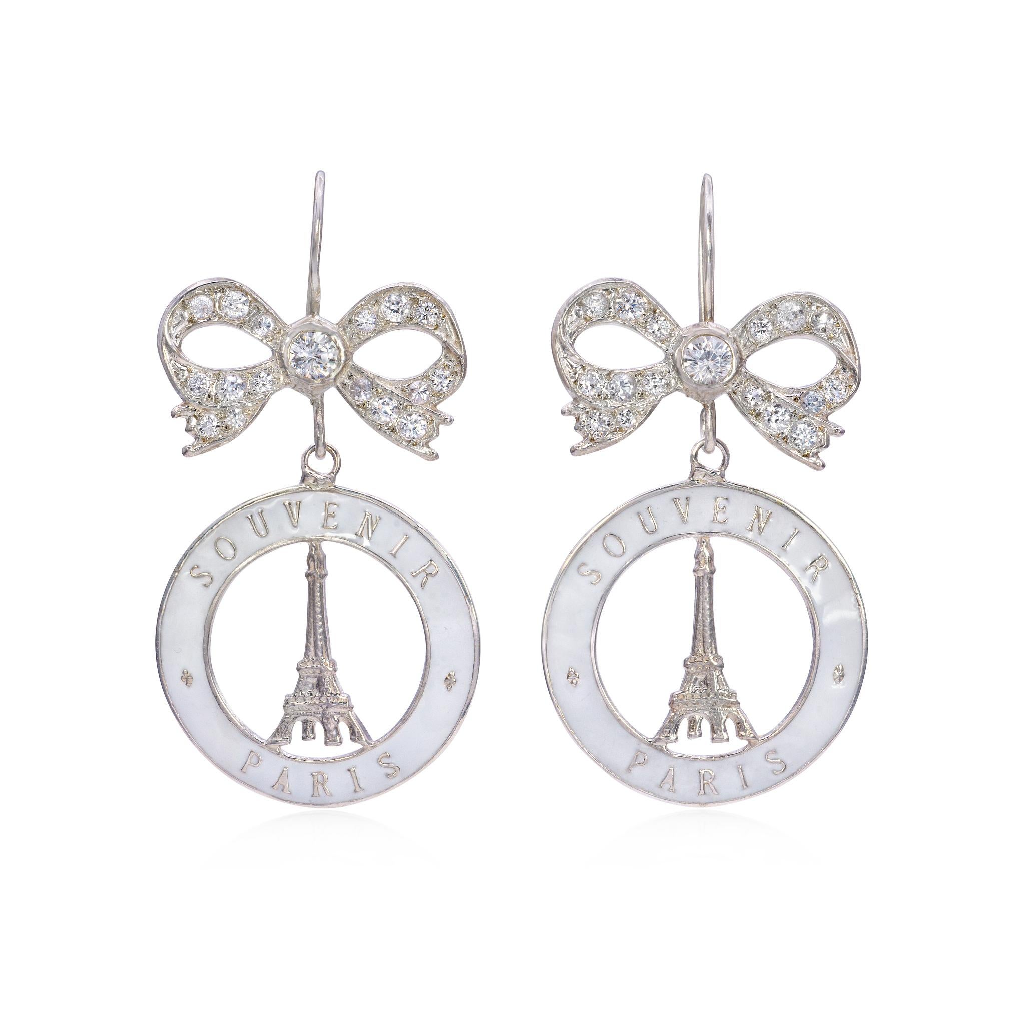 Boucles d'oreilles Souvenir de Paris avec nœuds en cristal Swarovski bleu Pour femmes en vente