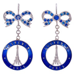 Boucles d'oreilles Souvenir de Paris avec nœuds en cristal Swarovski bleu
