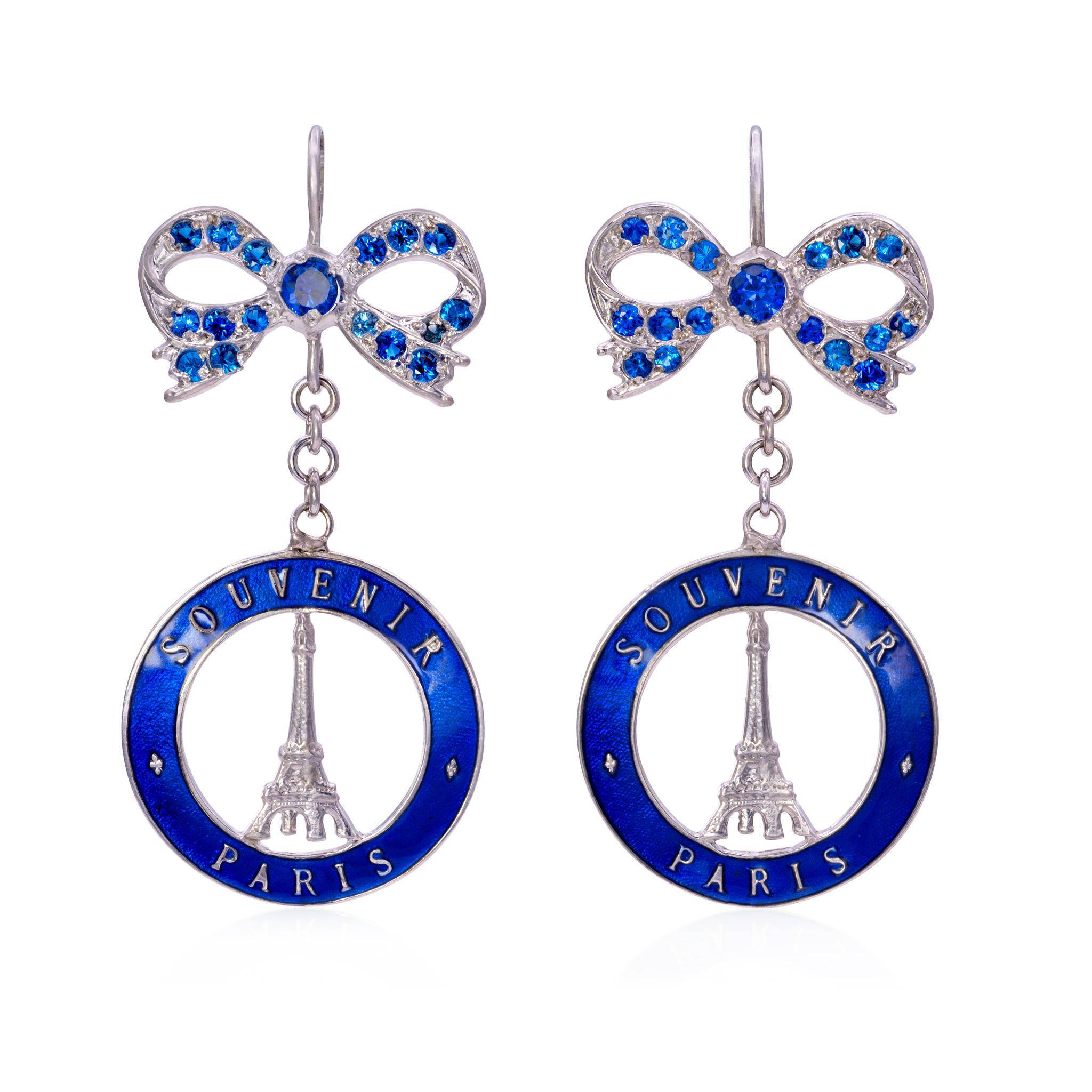 Souvenir de Paris Earrings with Swarovski Crystal bows In New Condition For Sale In New York, NY