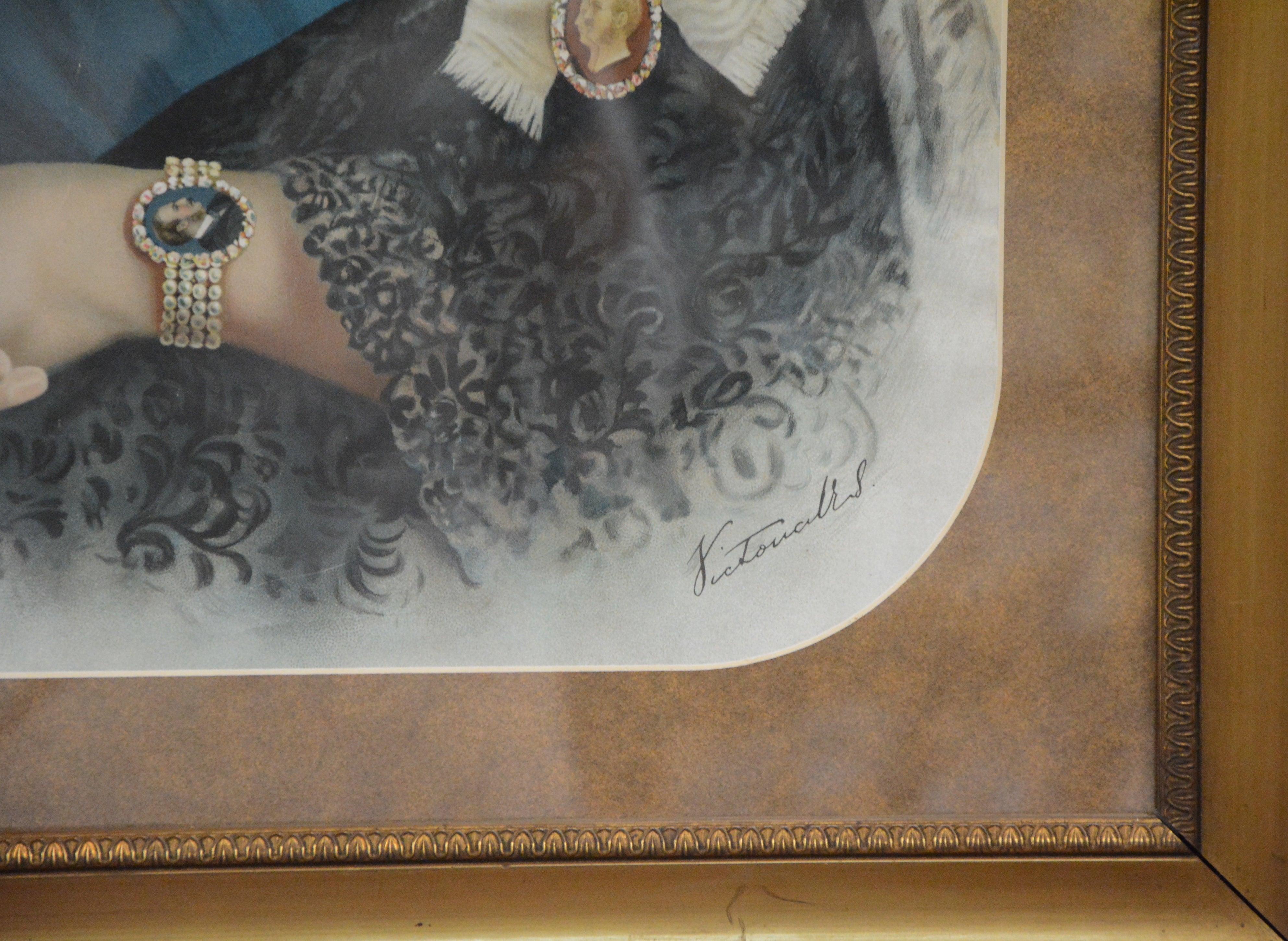 Souvenir Portrait Lithograph of Her Most Gracious Majesty Queen Victoria Framed In Fair Condition For Sale In Cookeville, TN