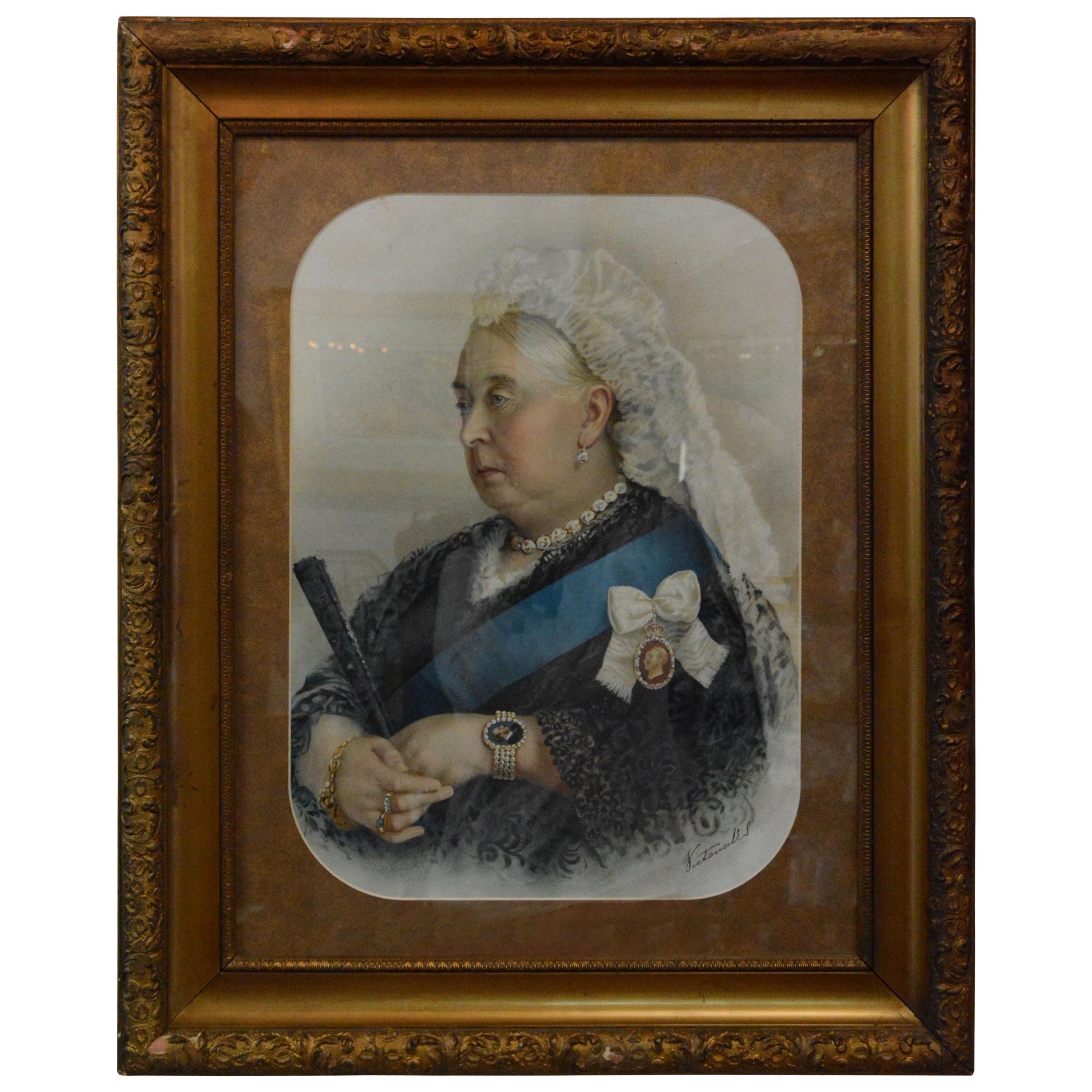 Souvenir Portrait Lithograph of Her Most Gracious Majesty Queen Victoria Framed For Sale