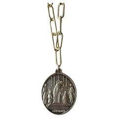 Souvenir Vintage Medal Cross Chunky Chain Collana in argento placcato oro