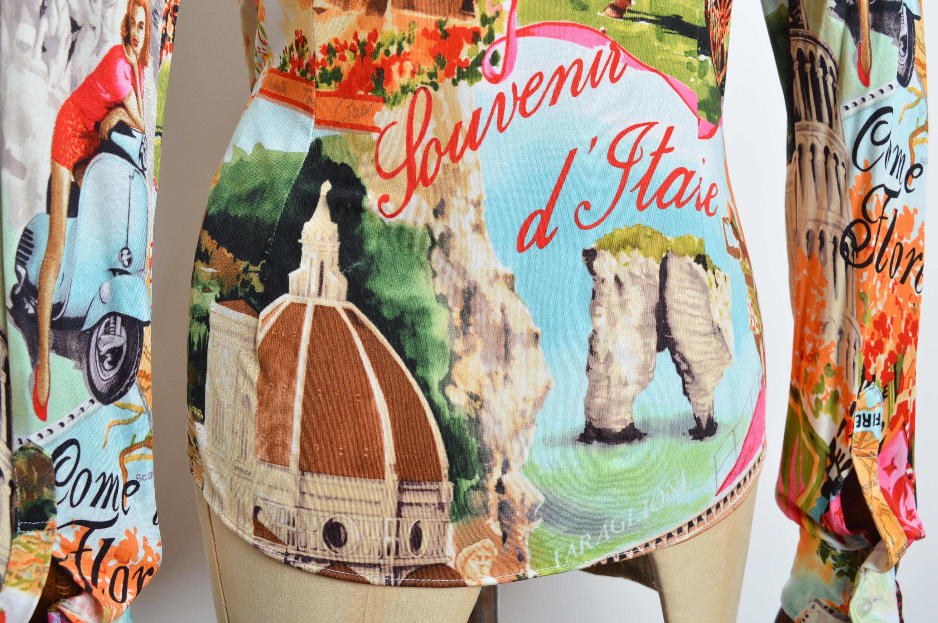 Souvenirs of Sicily DOLCE & GABBANA Colourful fitted blouse Italian Print Shirt For Sale 7