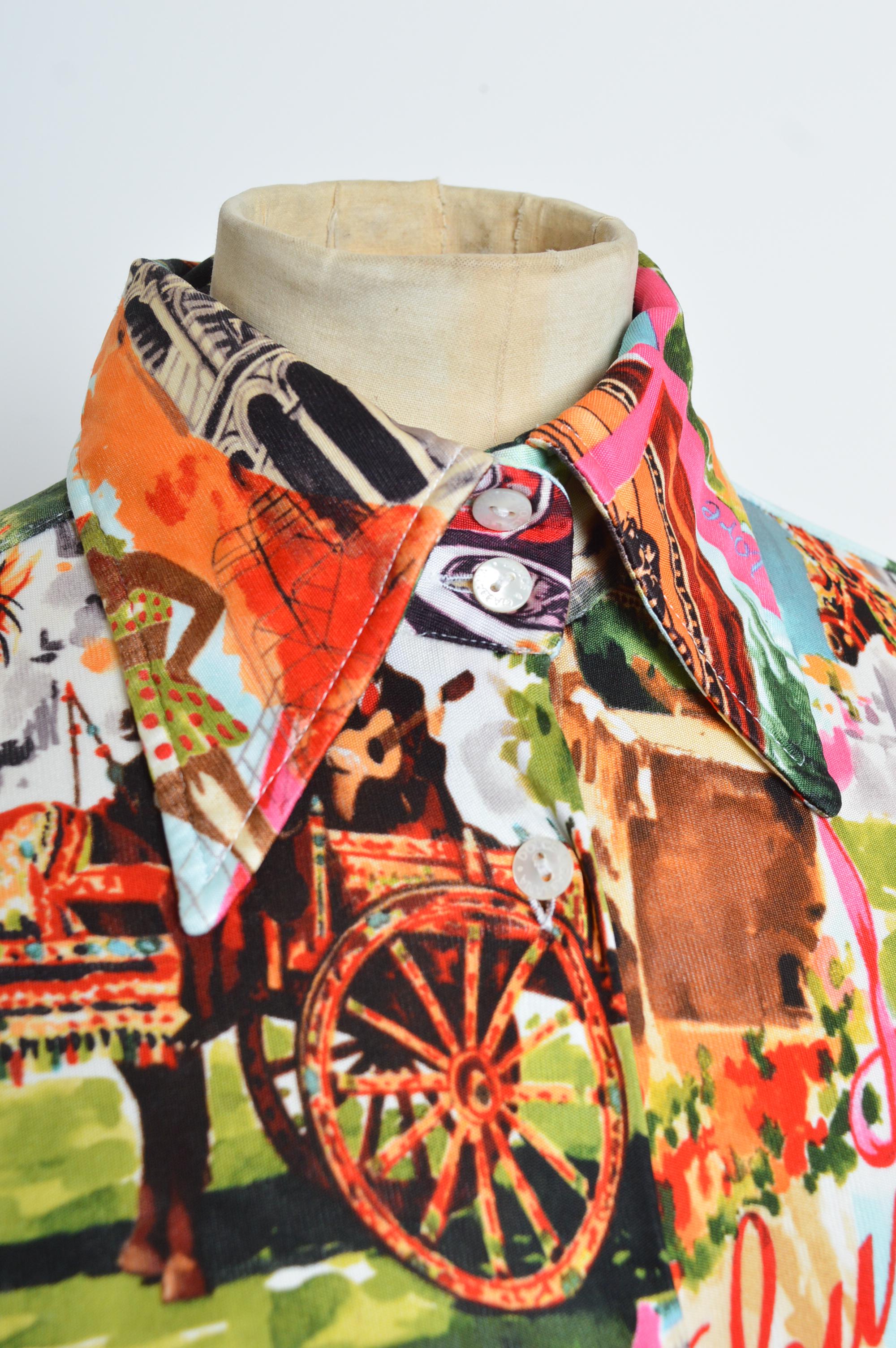 Souvenirs of Sicily DOLCE & GABBANA Colourful fitted blouse Italian Print Shirt For Sale 10