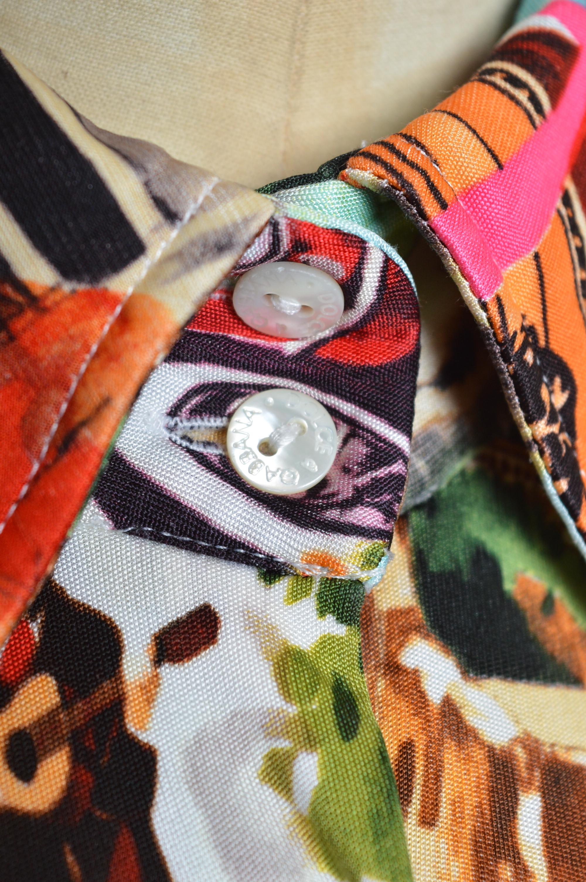 Souvenirs of Sicily DOLCE & GABBANA Colourful fitted blouse Italian Print Shirt For Sale 11