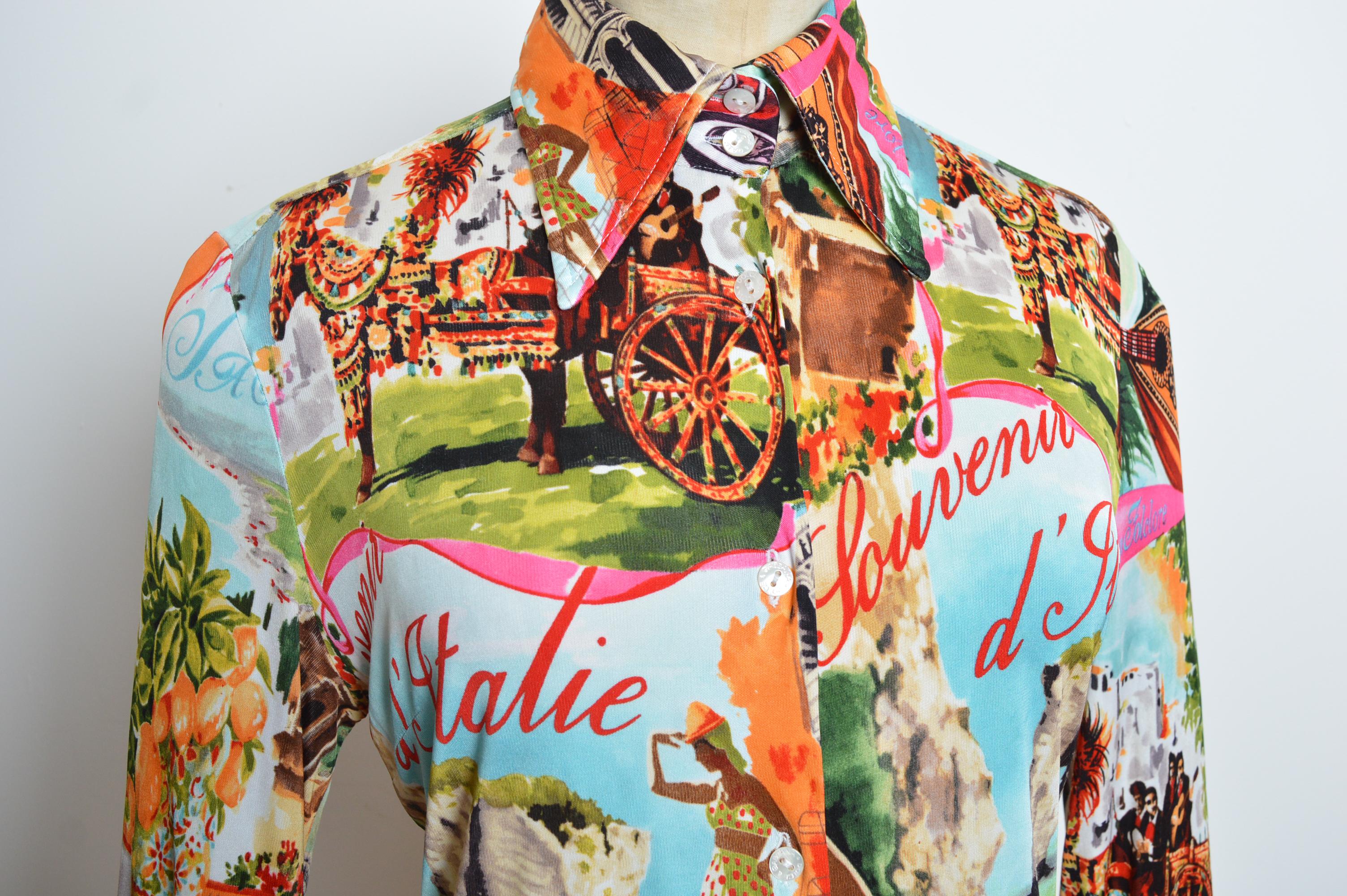 Souvenirs of Sicily DOLCE & GABBANA Colourful fitted blouse Italian Print Shirt For Sale 1