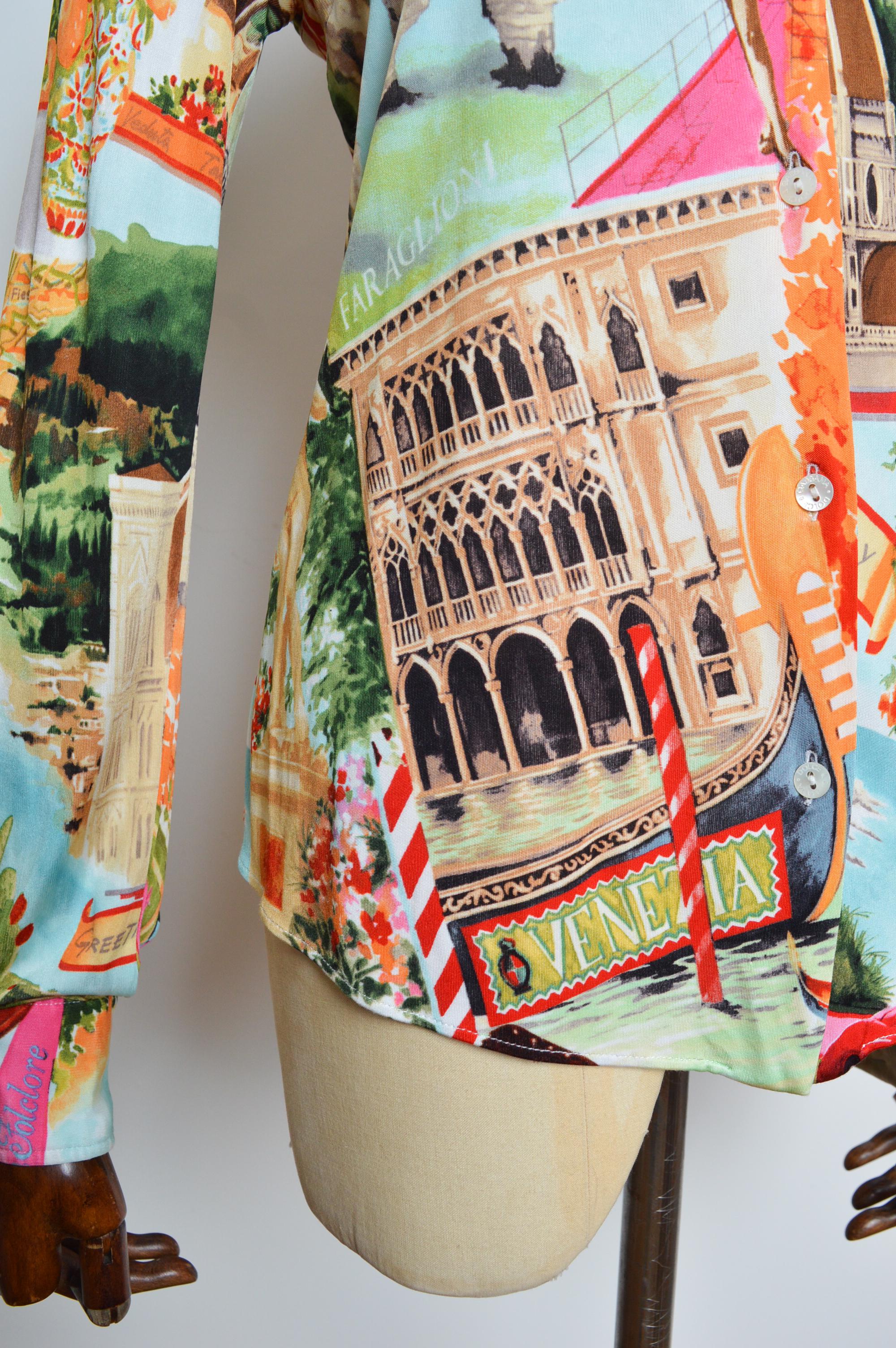 Souvenirs of Sicily DOLCE & GABBANA Colourful fitted blouse Italian Print Shirt For Sale 2