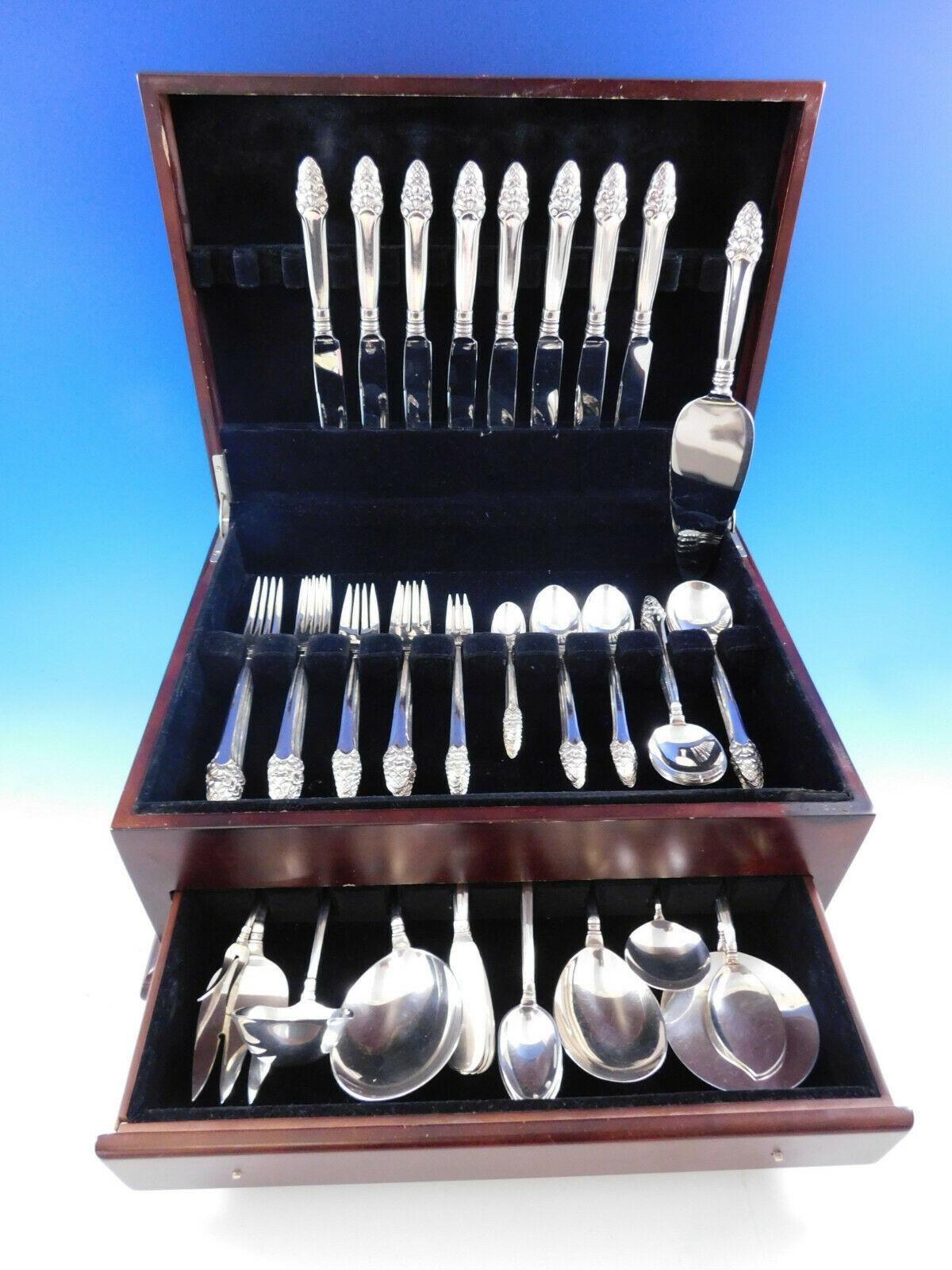Sovereign Old by Gorham (1941) sterling silver flatware set with stylized acorn or pineapple motif - 81 pieces. This set includes:

8 knives, 8 7/8