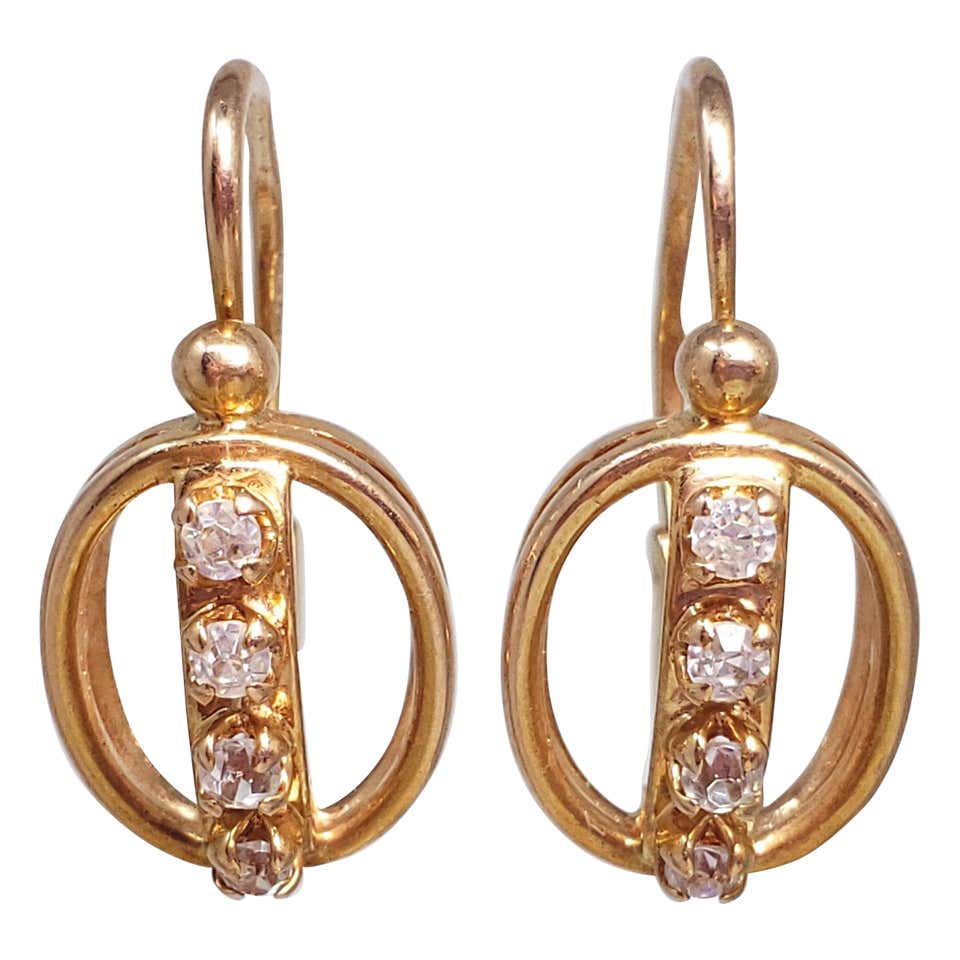 Ear Collection Russia Soviet Era 583 Gold Fianit Russian Earrings Hinged Hook Closure, circa ...