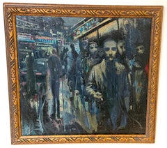 Escena callejera soviética de Leningrado por Shalaev, fechada en 1989